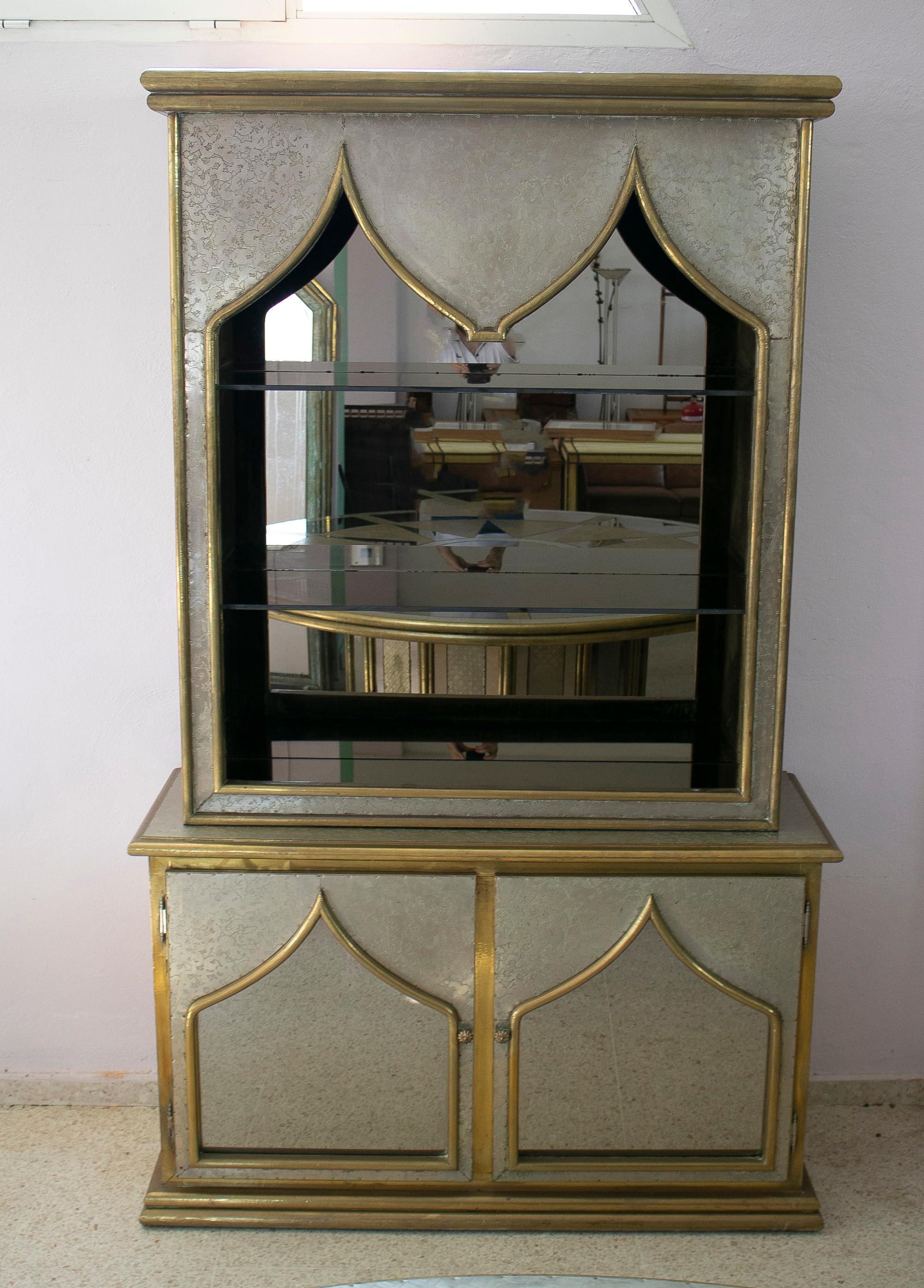 Vintage 1980s handcrafted two-tone bronze lined cabinet signed 
