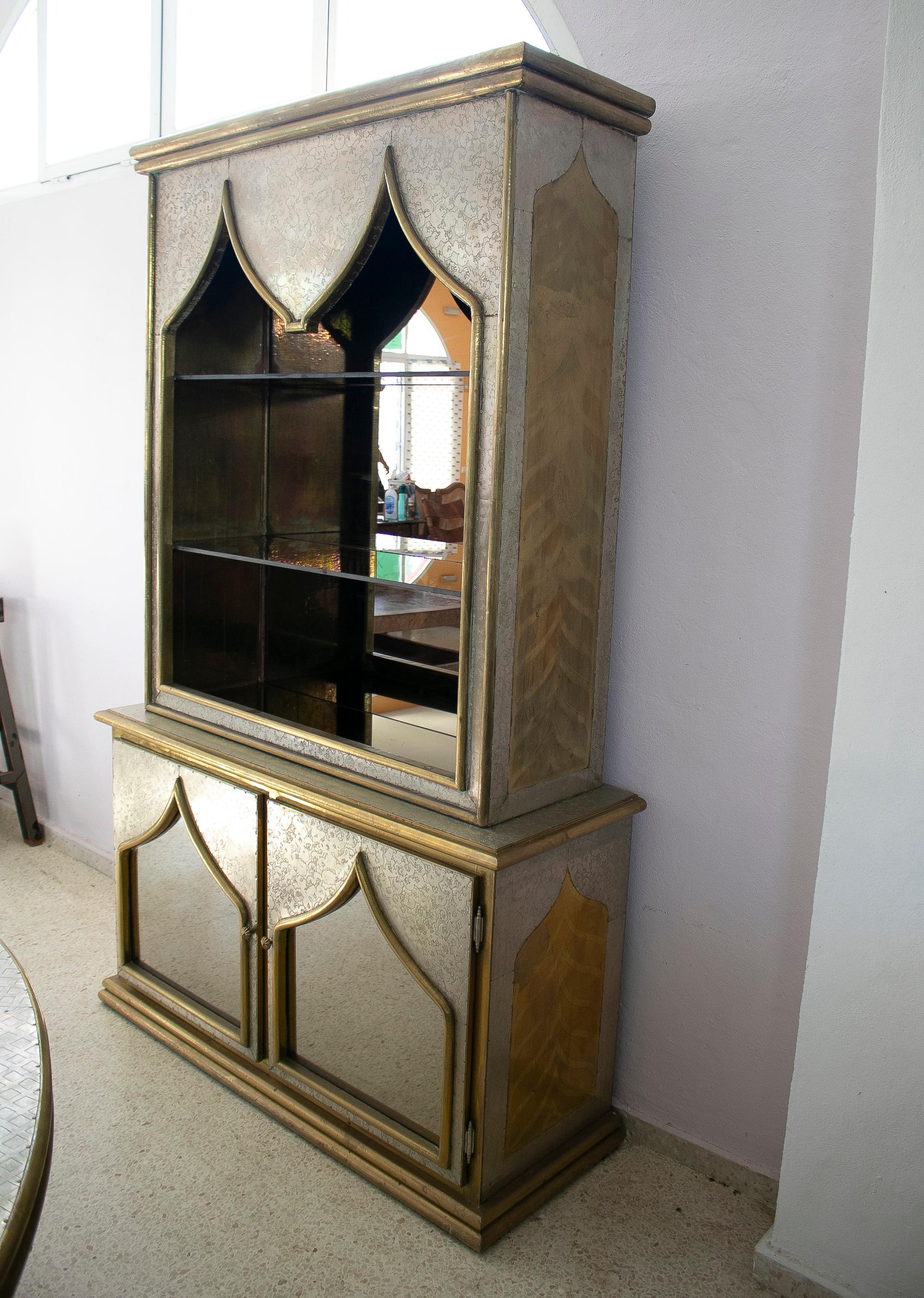 1980s Spanish Handcrafted Two-Tone Bronze Lined Cabinet Signed 