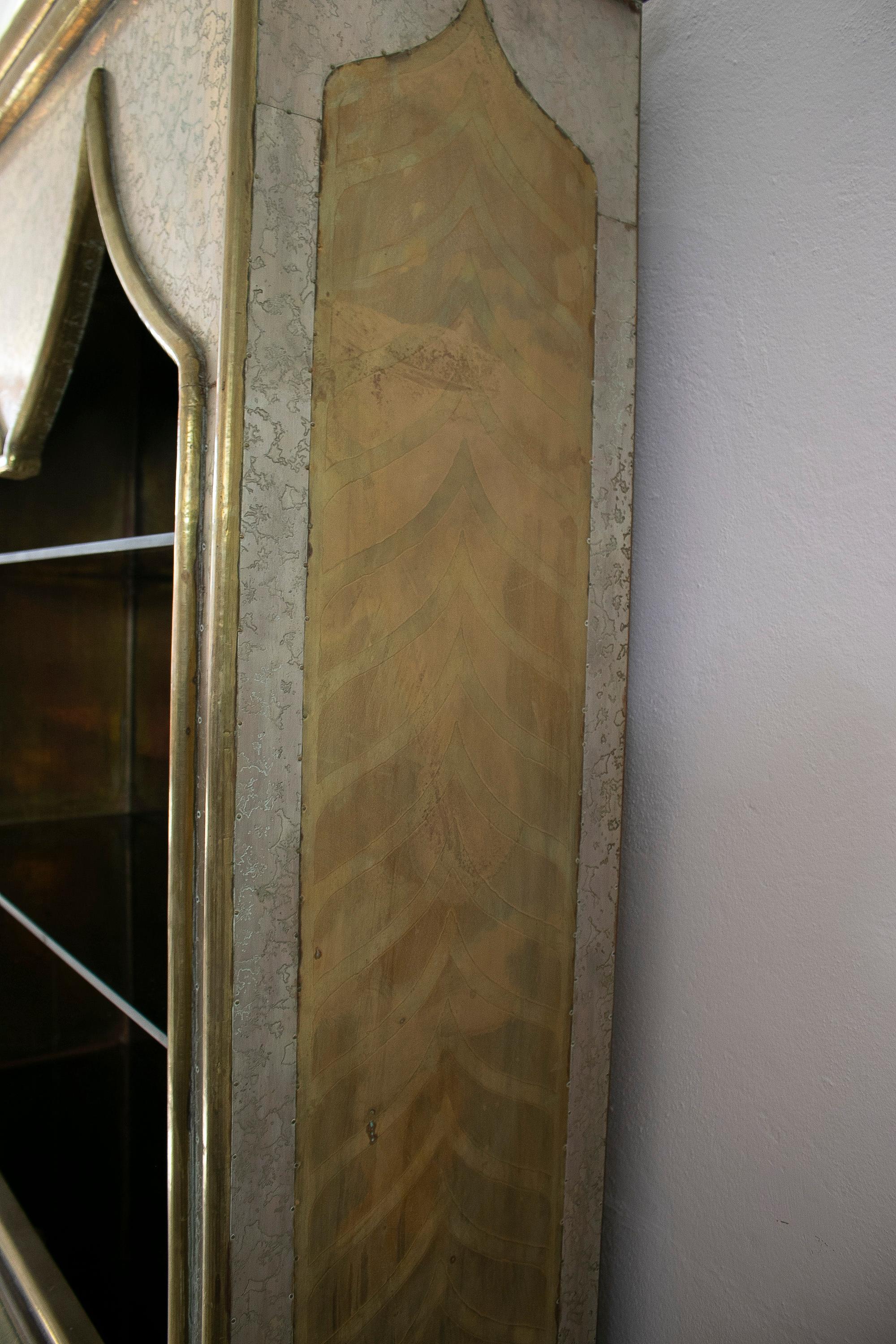 1980s Spanish Handcrafted Two-Tone Bronze Lined Cabinet Signed 