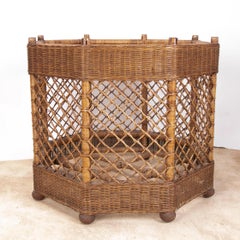 1980s Spanish Handmade Bamboo and Wicker Side Table