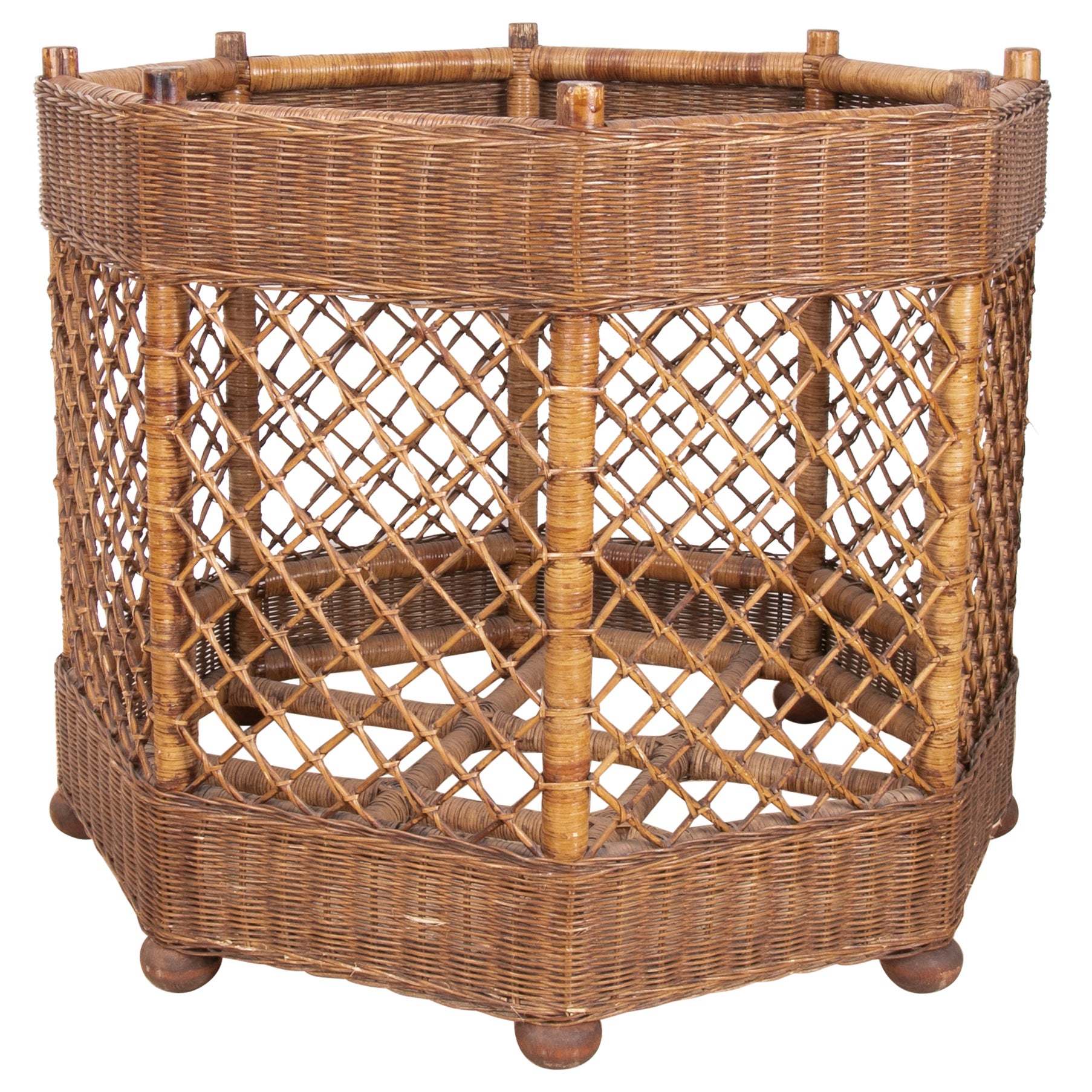 1980s Spanish Handmade Bamboo and Wicker Side Table