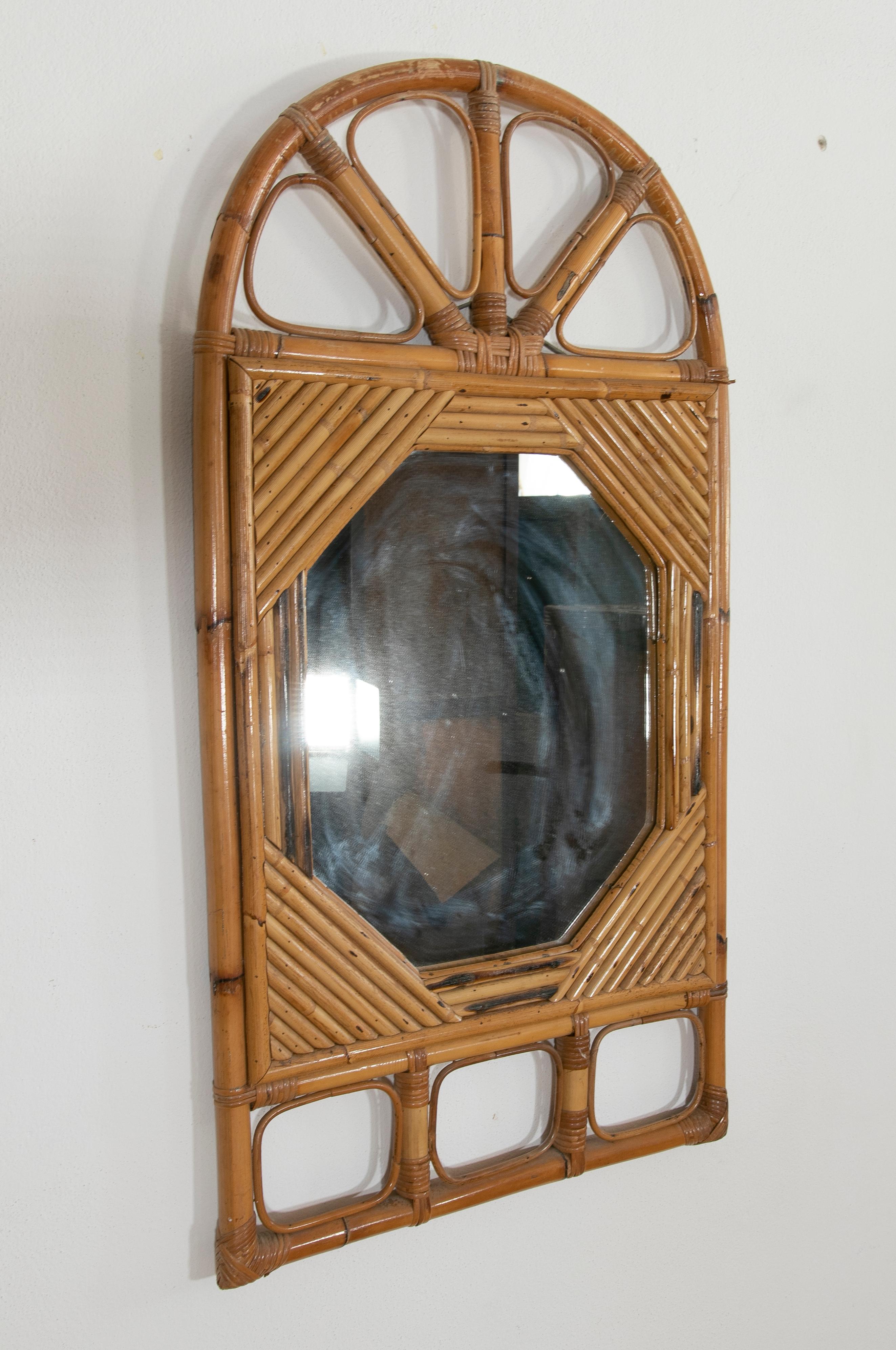 1980s Spanish handmade bamboo mirror.