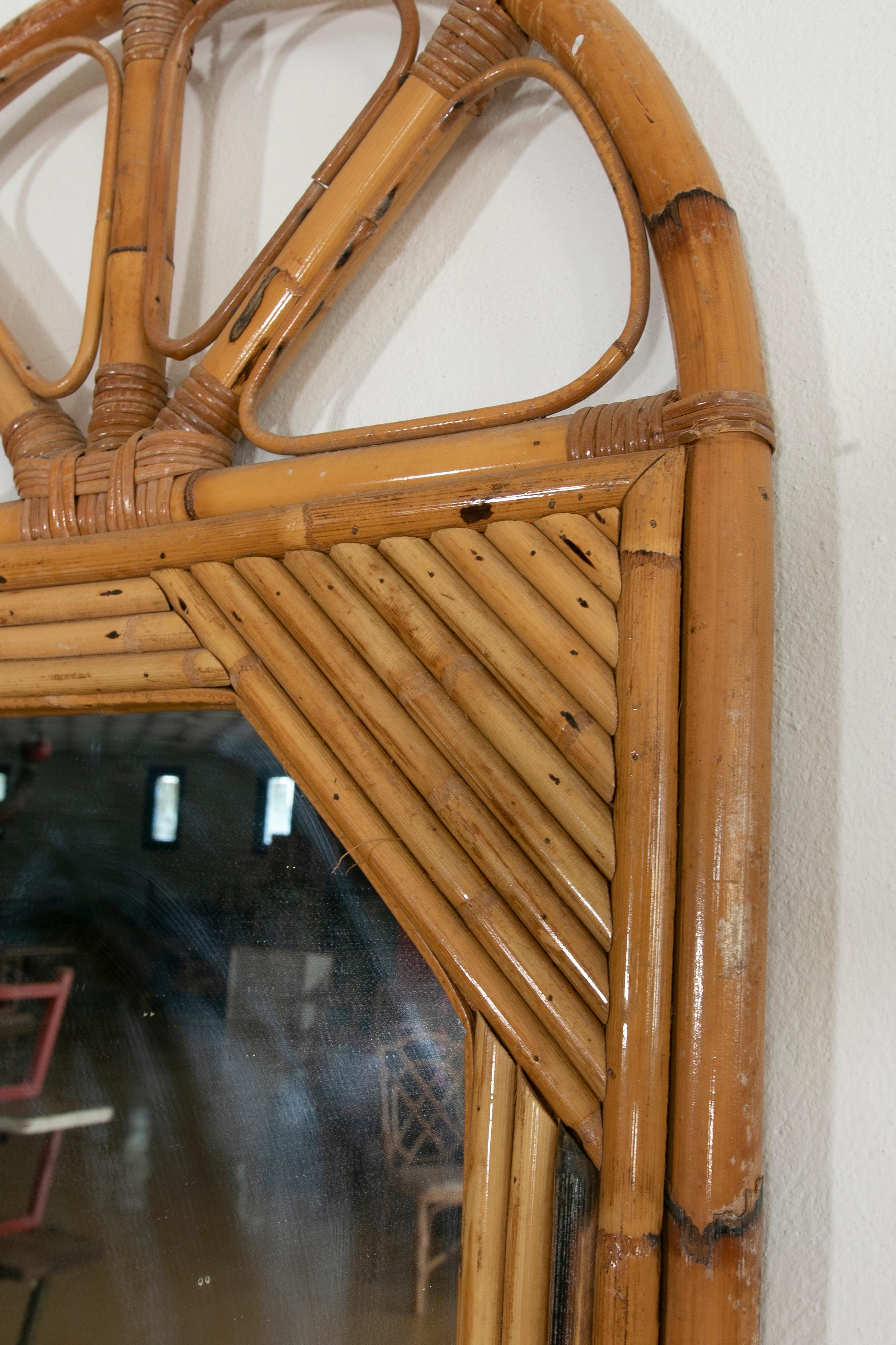 20th Century 1980s, Spanish Handmade Bamboo Mirror For Sale