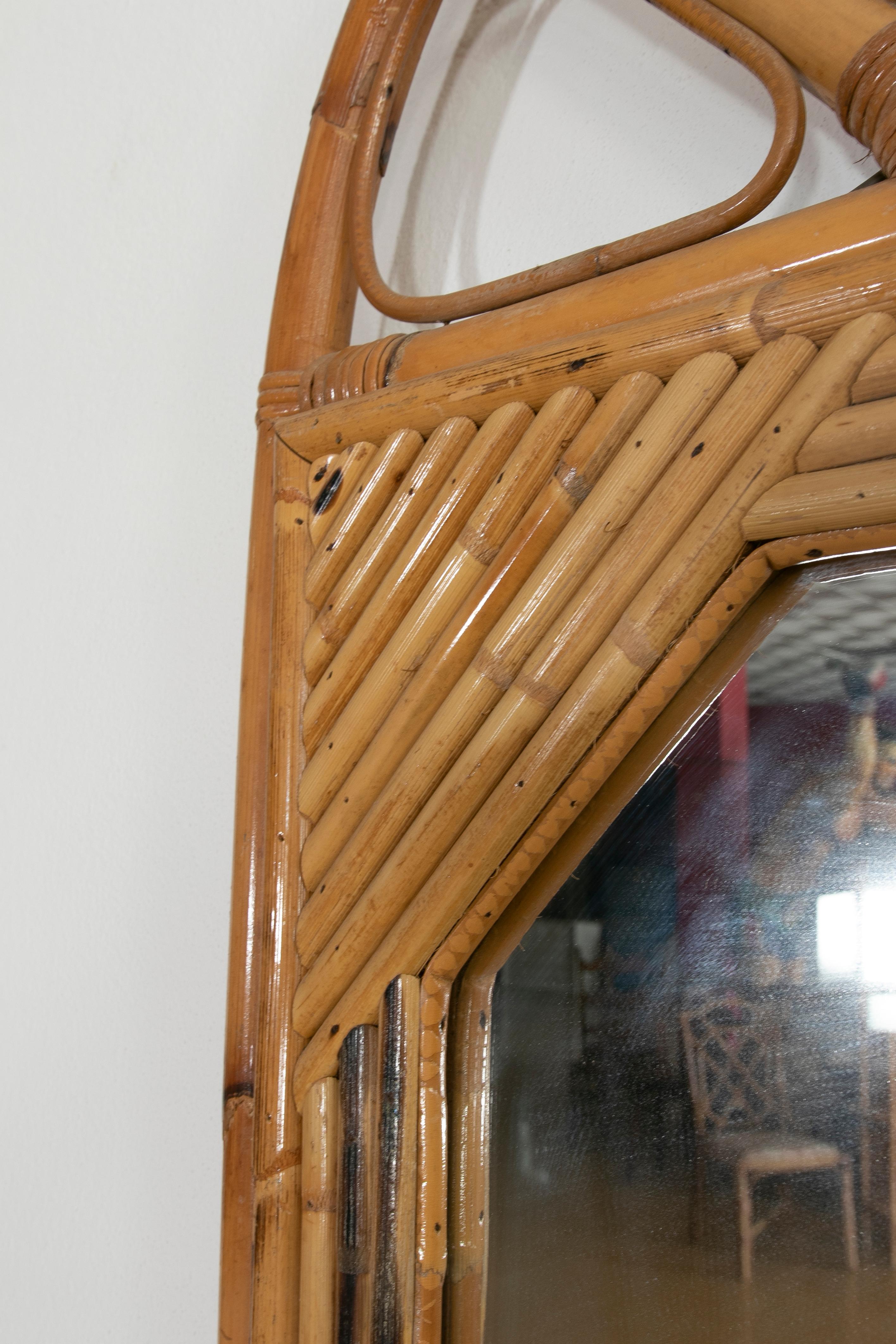 1980s, Spanish Handmade Bamboo Mirror 1