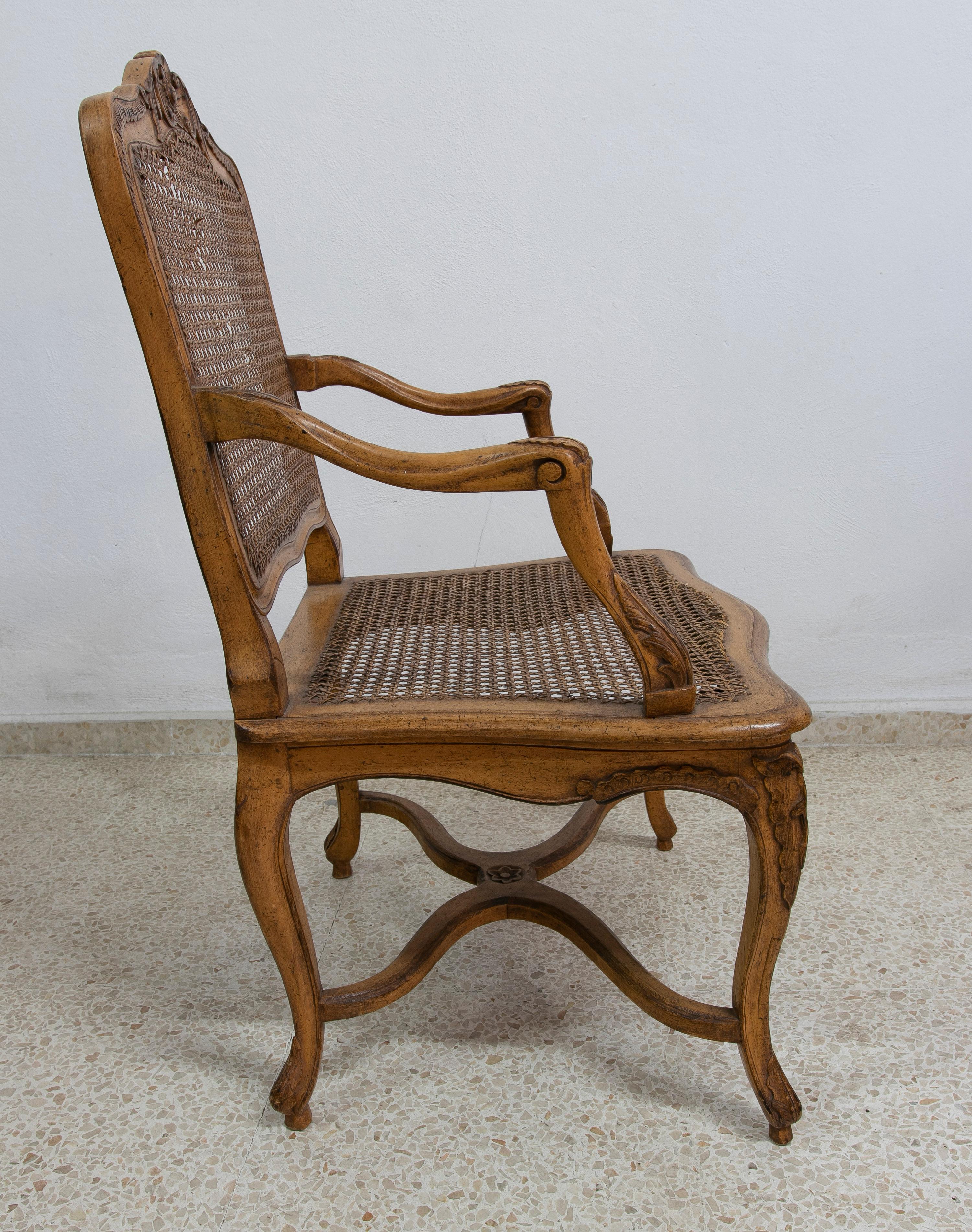 1980s Spanish Handmade Oak Wood & Woven Cane Set of 8-Chairs & 2-Armchairs 6