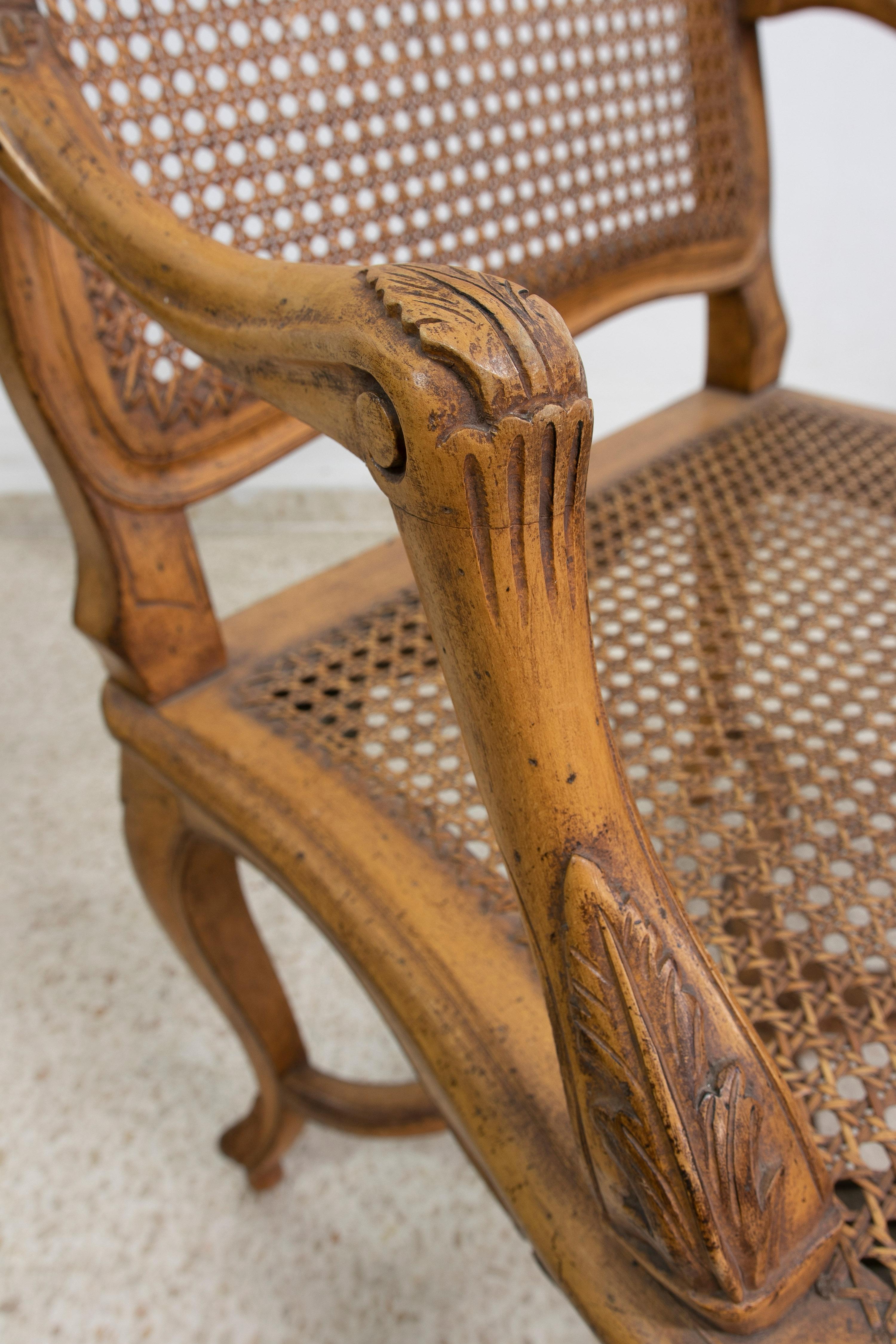 1980s Spanish Handmade Oak Wood & Woven Cane Set of 8-Chairs & 2-Armchairs 7