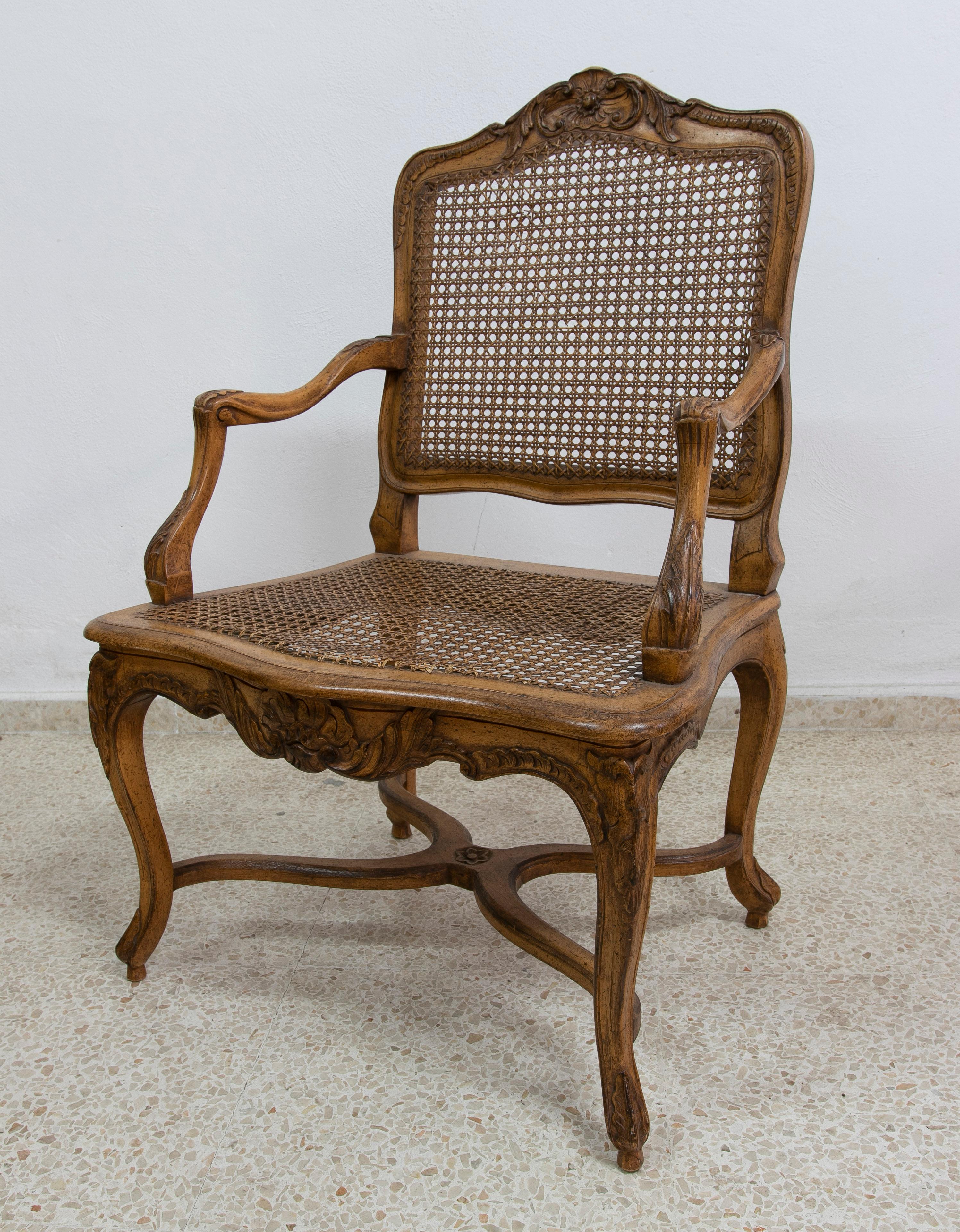 1980s Spanish Handmade Oak Wood & Woven Cane Set of 8-Chairs & 2-Armchairs 3