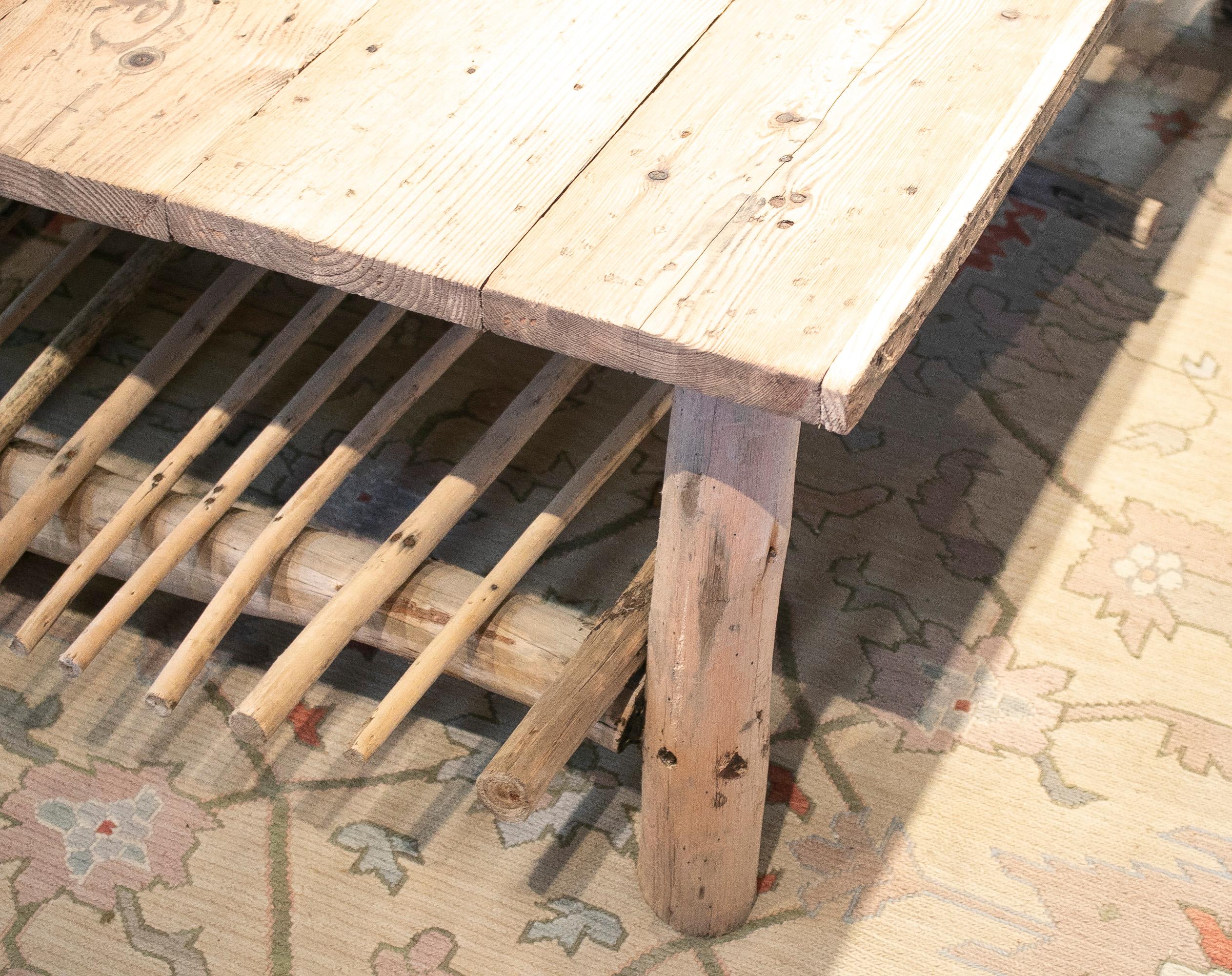 Late 20th Century 1980s Spanish Handmade Wooden Coffee Table For Sale