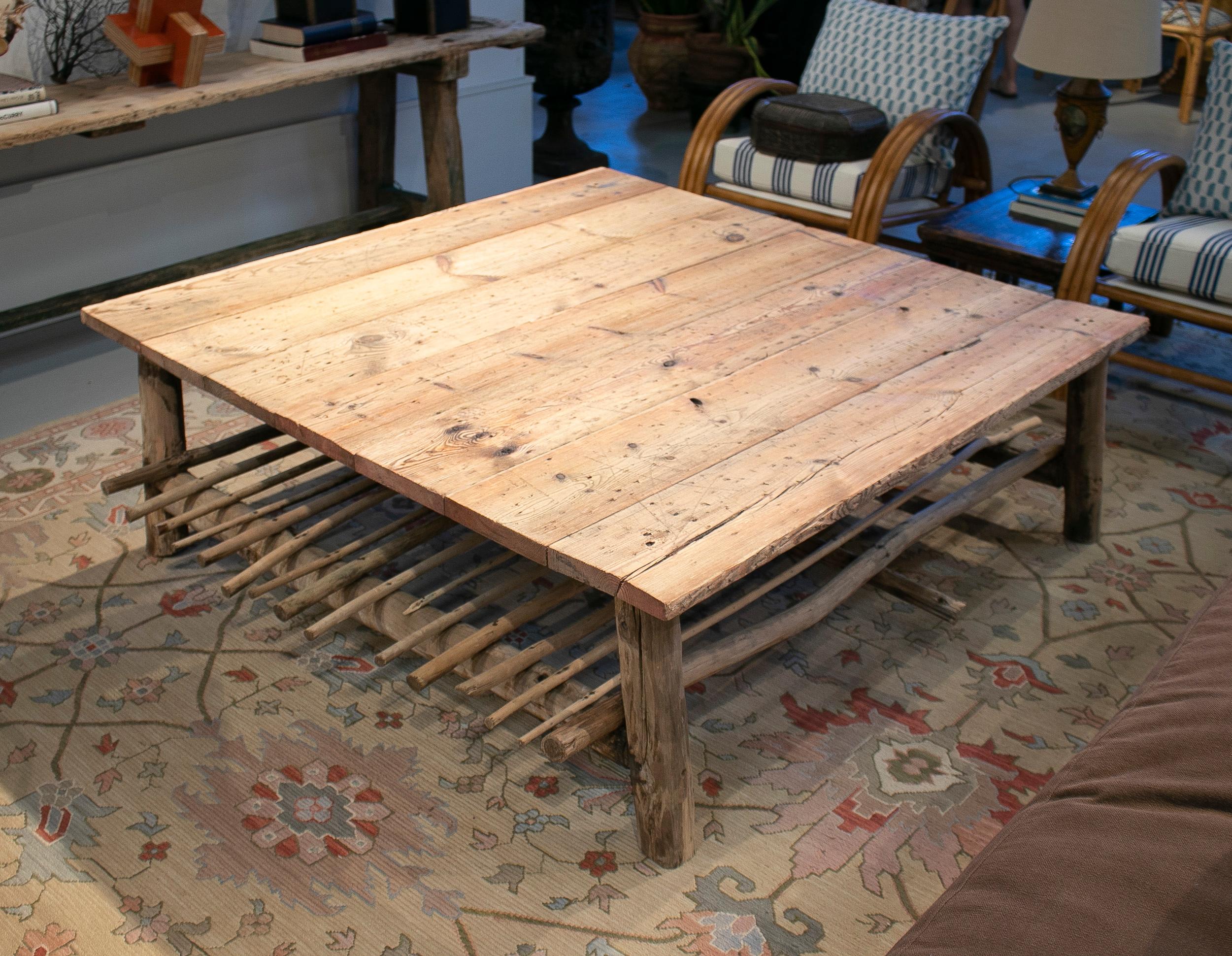 1980s Spanish Handmade Wooden Coffee Table For Sale 1