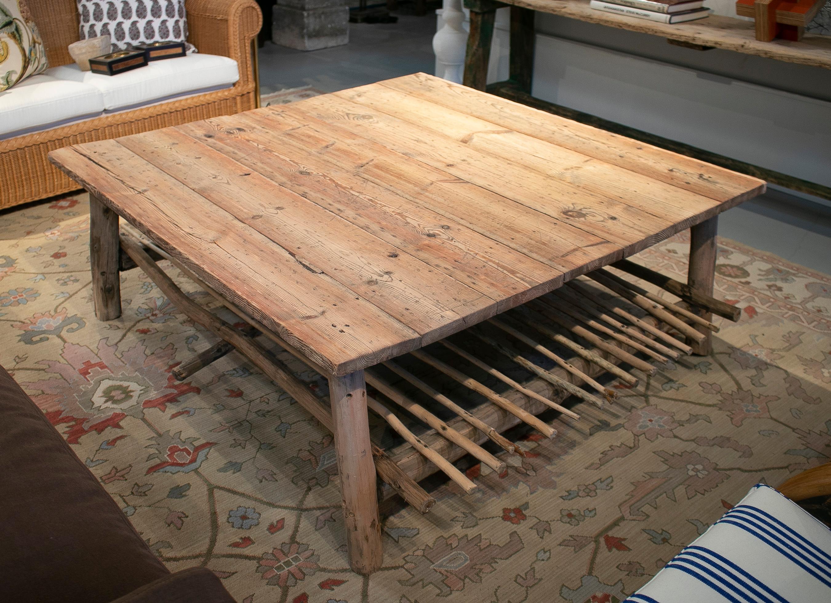 1980s Spanish Handmade Wooden Coffee Table For Sale 2