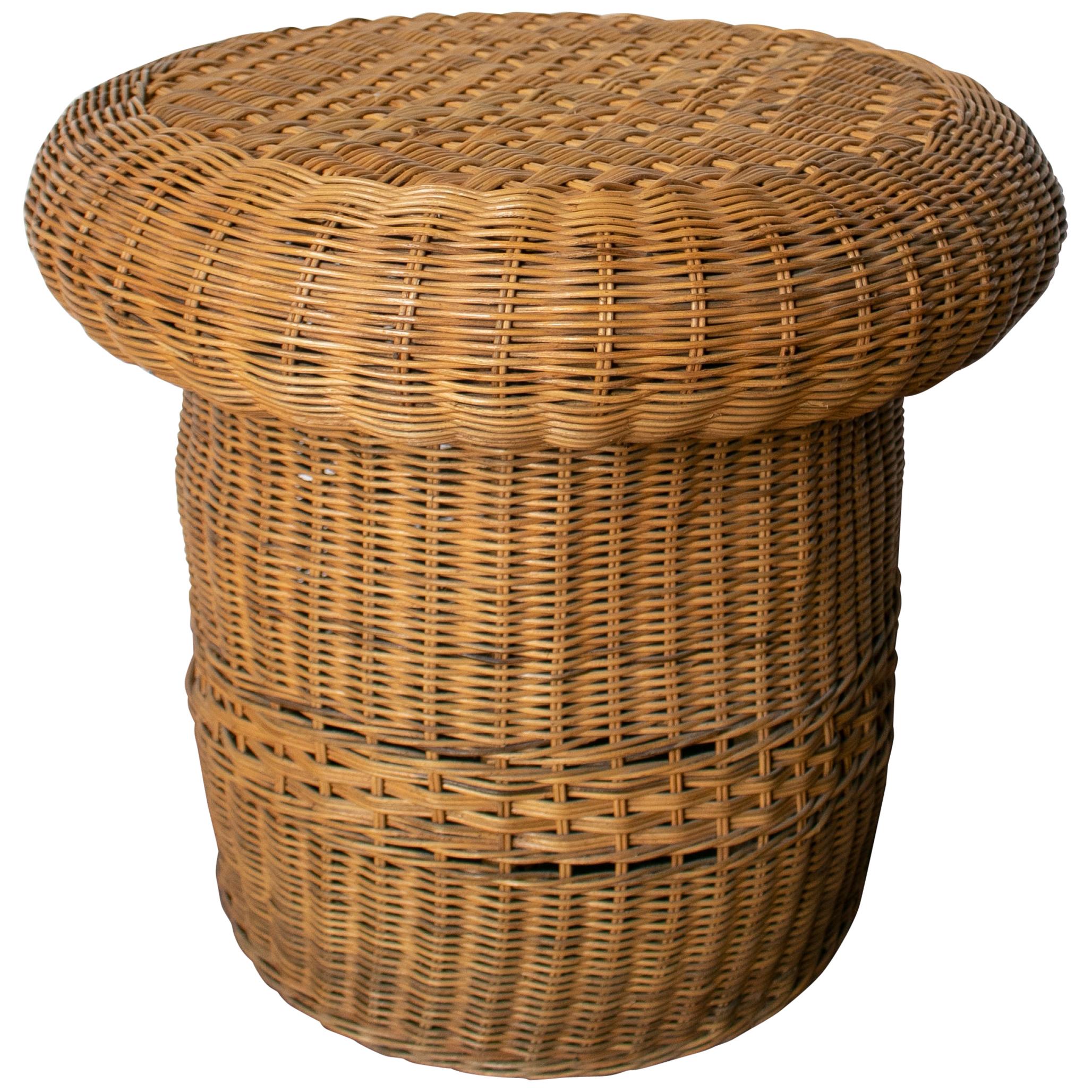 1980s Spanish Hand Woven Wicker Side Table