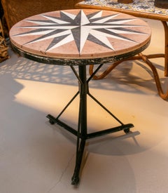 1980s Spanish Iron Pedestal Table with Mosaic Marble Top
