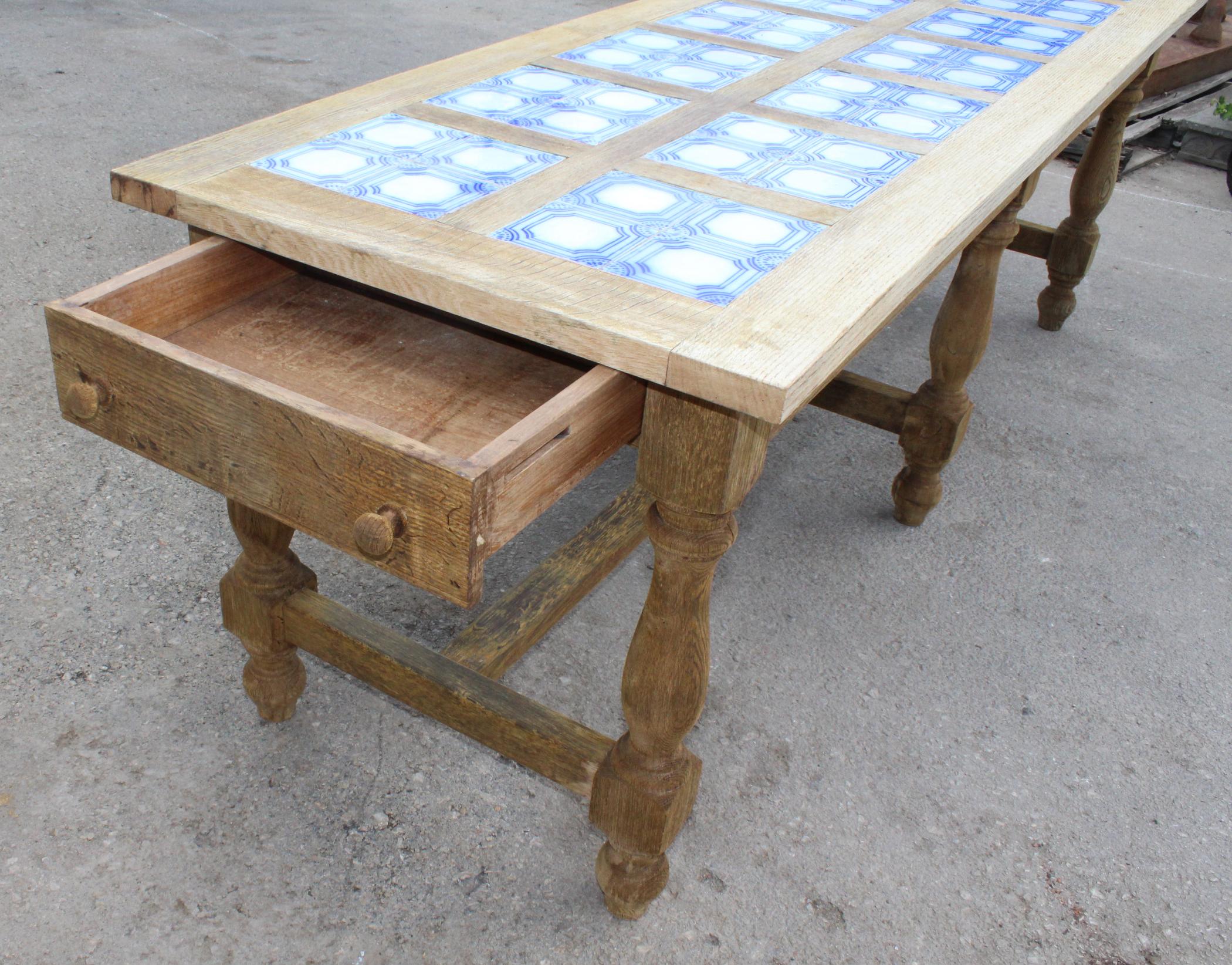1980s Spanish Kitchen Table with Glazed Ceramic Tiled Top In Good Condition In Marbella, ES