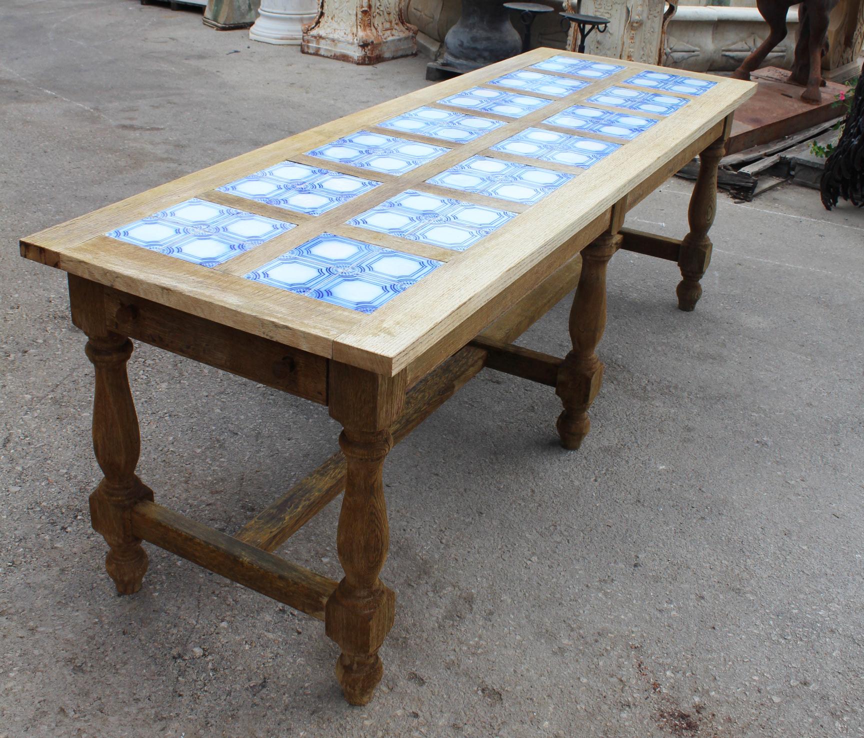 20th Century 1980s Spanish Kitchen Table with Glazed Ceramic Tiled Top