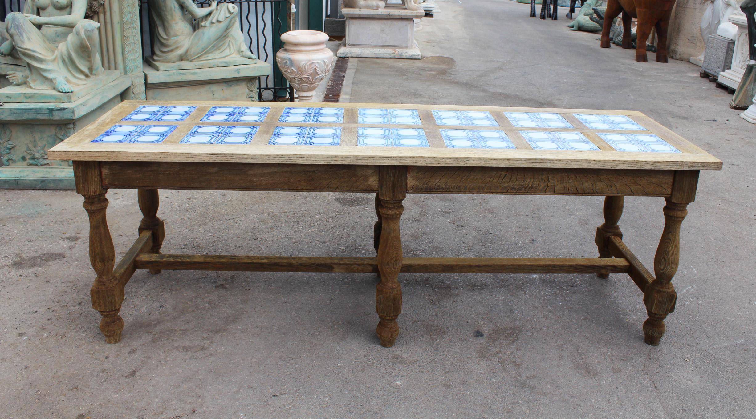 1980s Spanish Kitchen Table with Glazed Ceramic Tiled Top 1