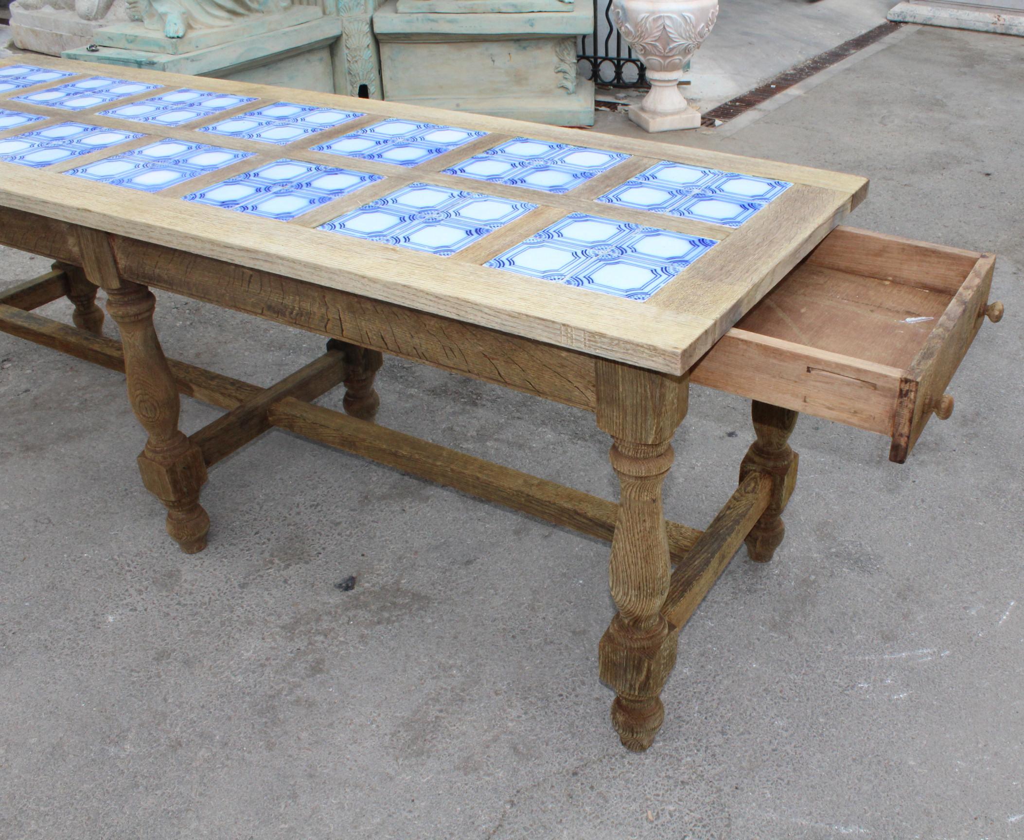 1980s Spanish Kitchen Table with Glazed Ceramic Tiled Top 3