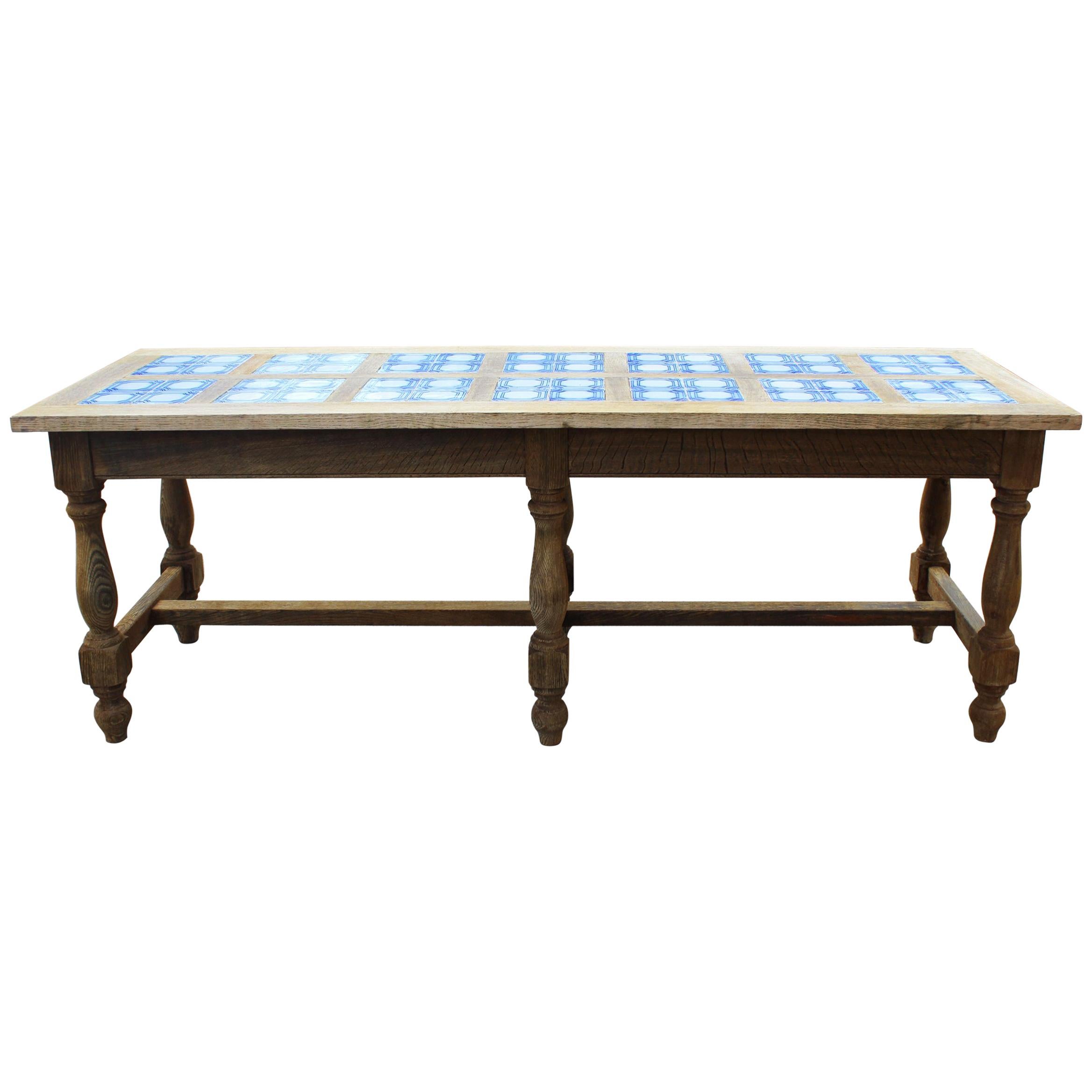 1980s Spanish Kitchen Table with Glazed Ceramic Tiled Top