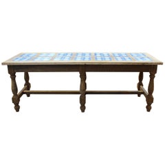 1980s Spanish Kitchen Table with Glazed Ceramic Tiled Top