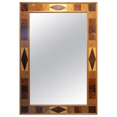 1980s Spanish Mahogany Root Wood Satinwood and Walnut Hardwood Mirror