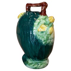 1980s Spanish Melon Figure Hand Painted "Botijo" Earthenware Water Jug