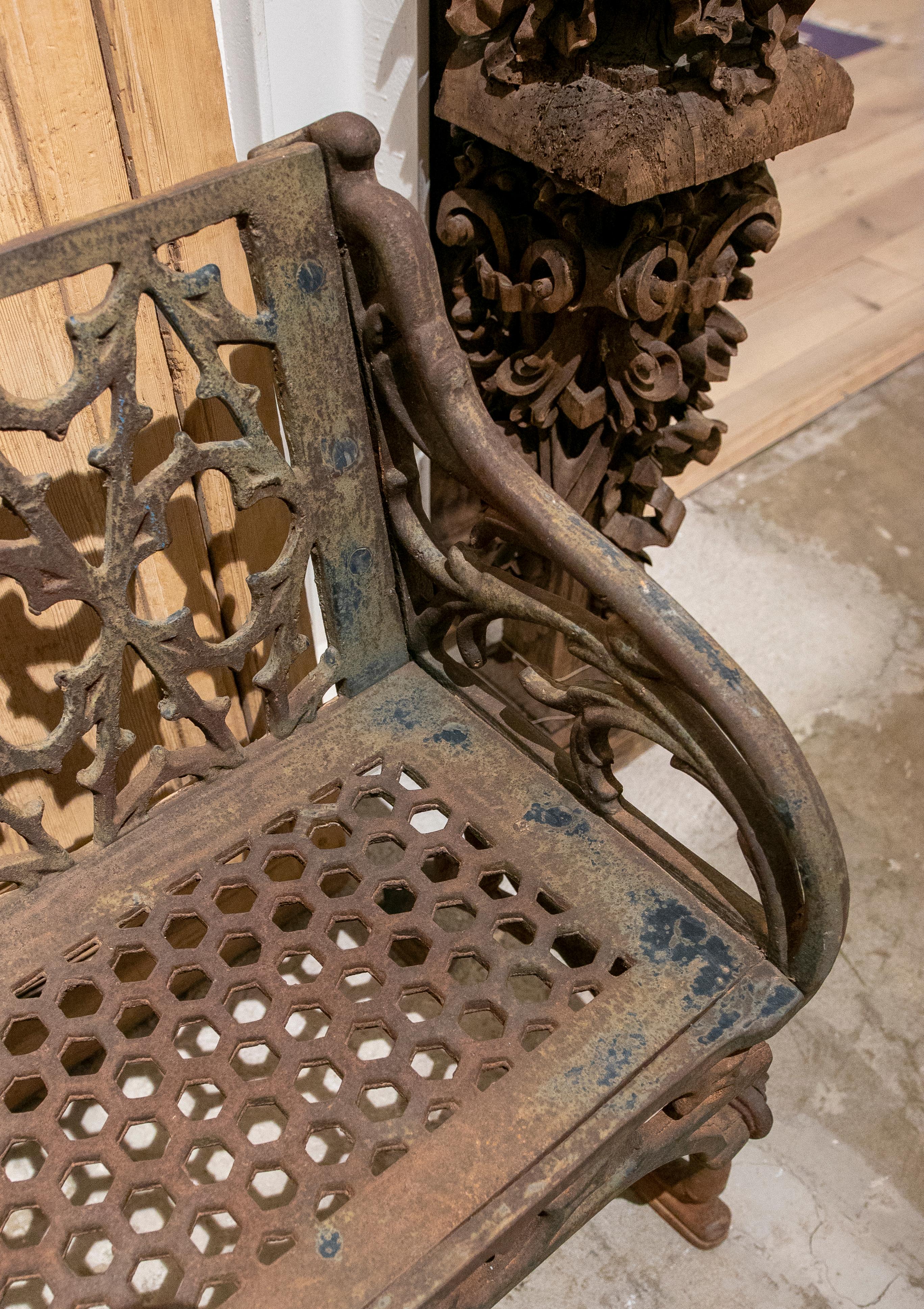 1980s Spanish Neobaroque Style Cast Iron Garden Bench Seat For Sale 3
