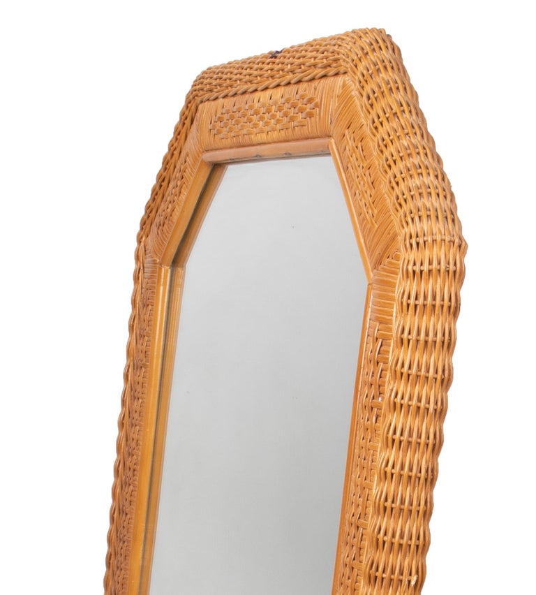 1980s Spanish Octagonal Wicker Frame Mirror For Sale at 1stDibs