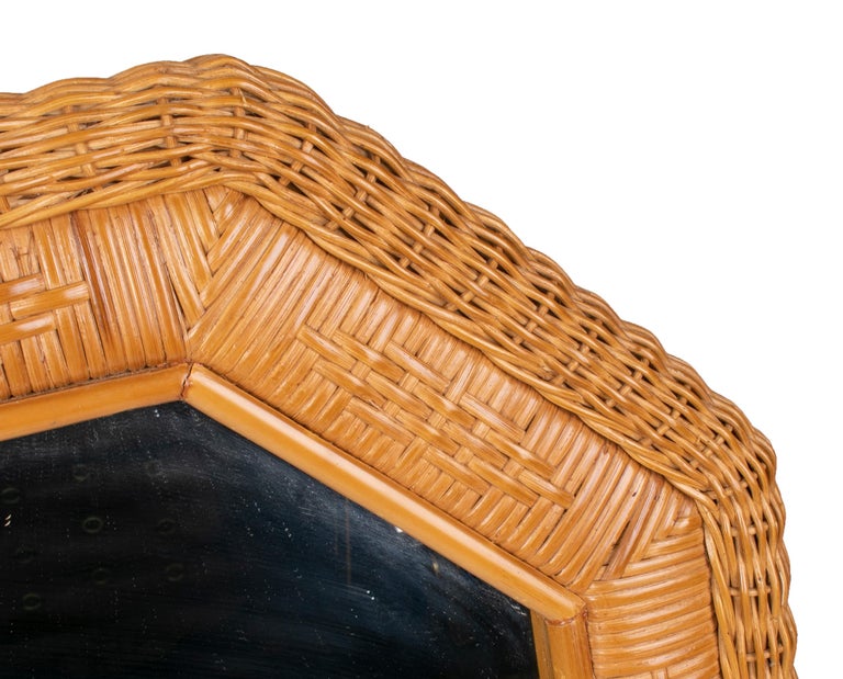 1980s Spanish Octagonal Wicker Frame Mirror For Sale at 1stDibs