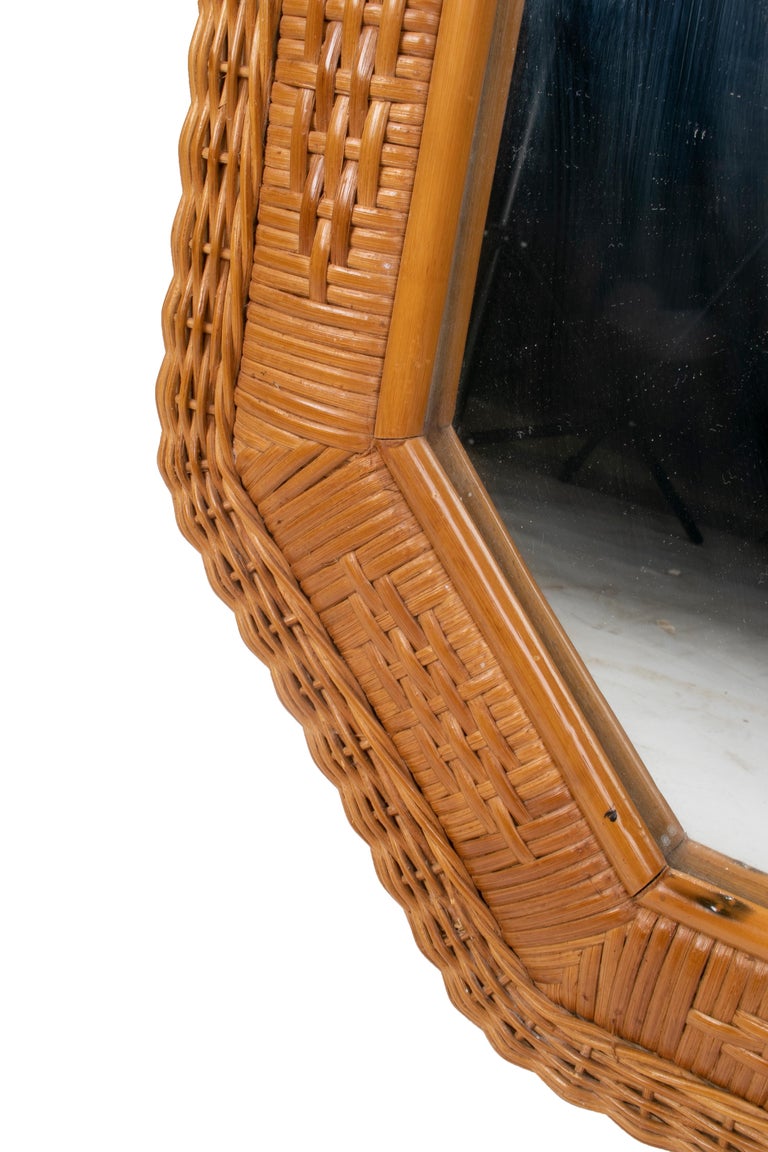 1980s Spanish Octagonal Wicker Frame Mirror For Sale at 1stDibs