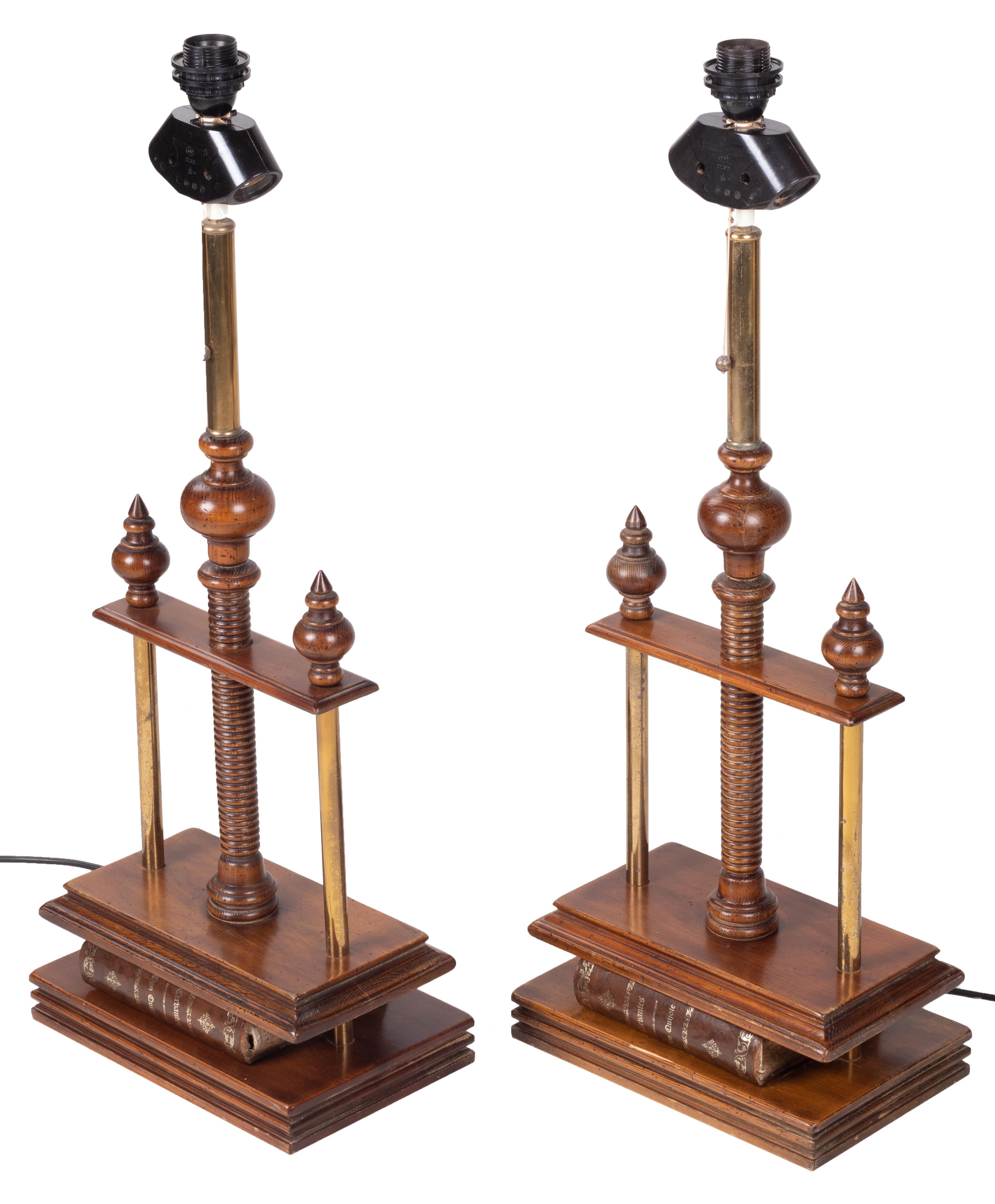 1980s Spanish pair of book press table lamps.