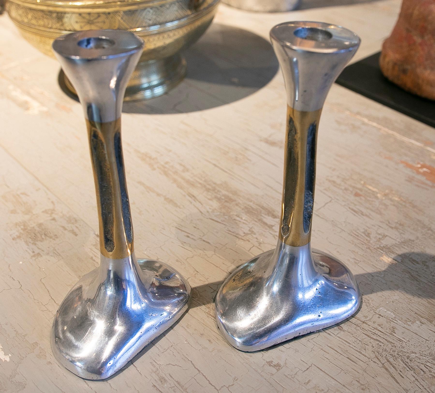 1980s Spanish Pair of Bronze Candlesticks by the Artist David Marshall  For Sale 5