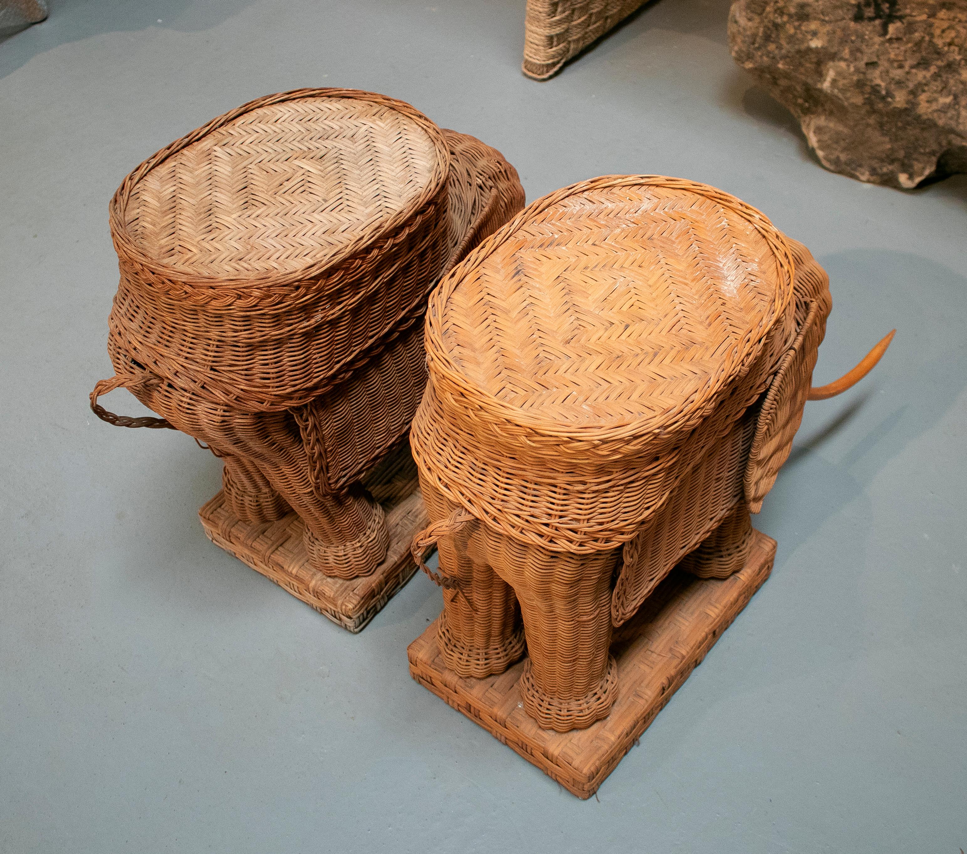 1980s Spanish Pair of Elephant Weaved Rattan Side Tables 2