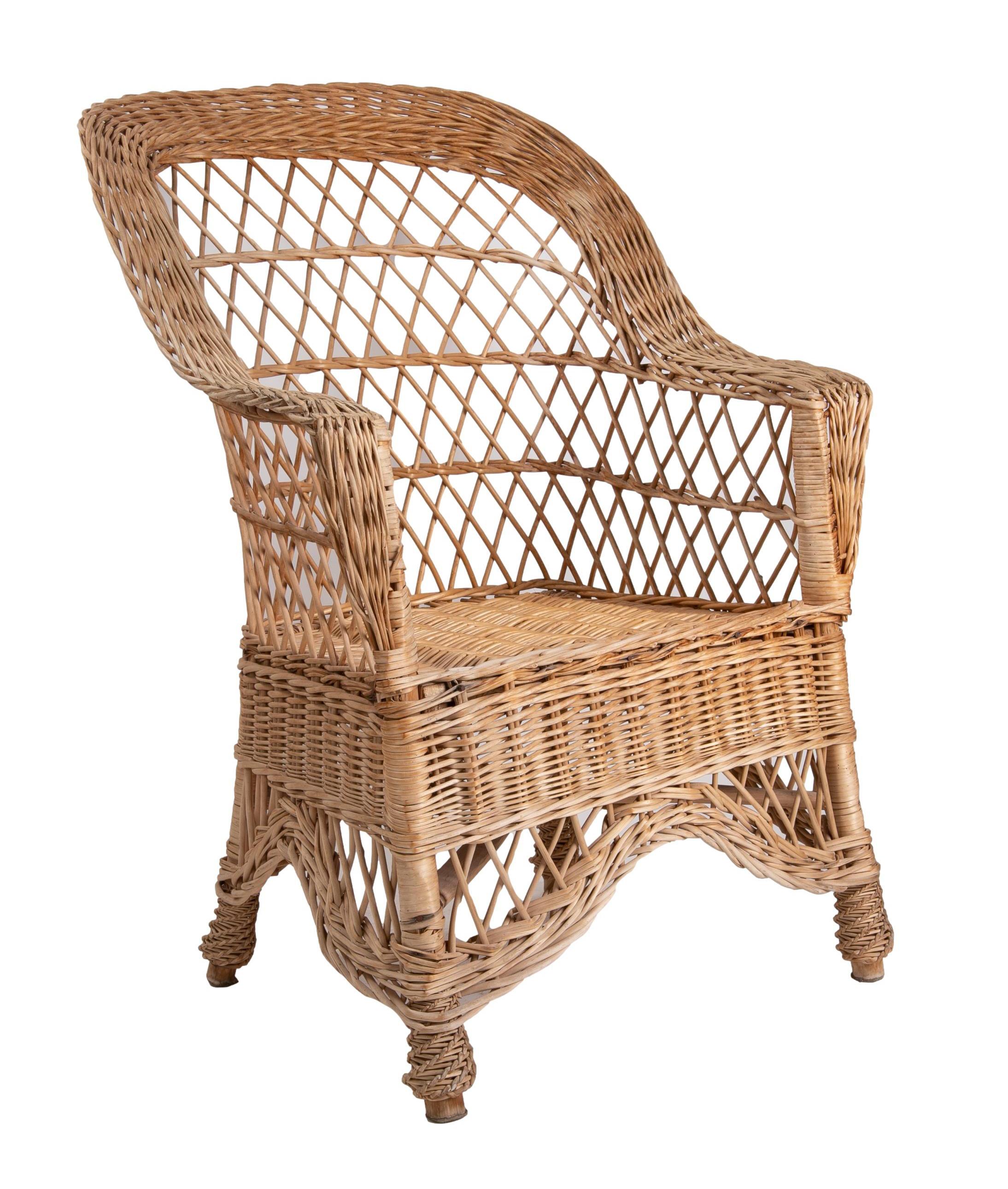 1980s Spanish Pair of Handmade Wicker Armchairs In Good Condition For Sale In Marbella, ES