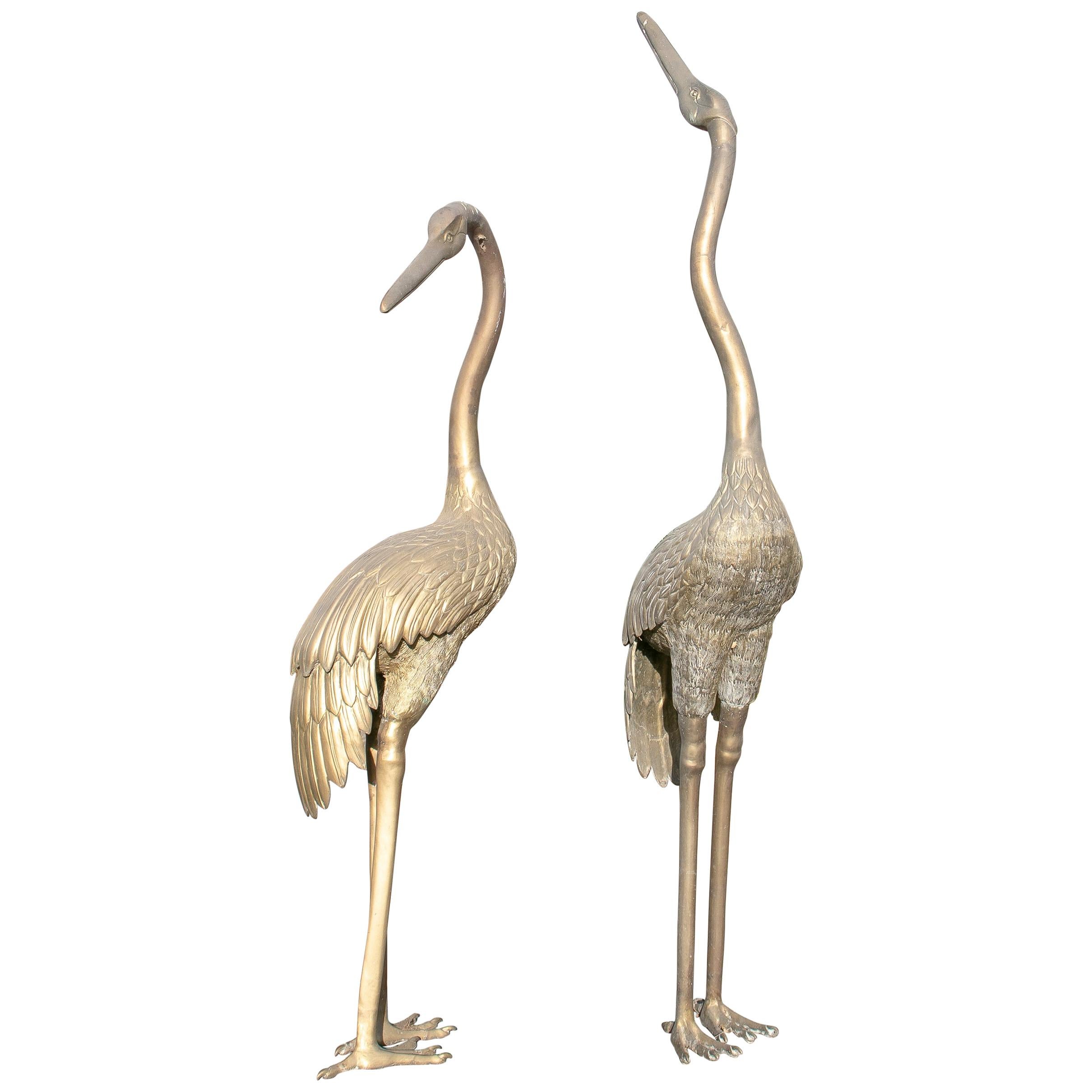 1980s Spanish Pair of Heron Garden Bronze Sculptures