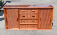 1980s Spanish Rattan and Wooden Console