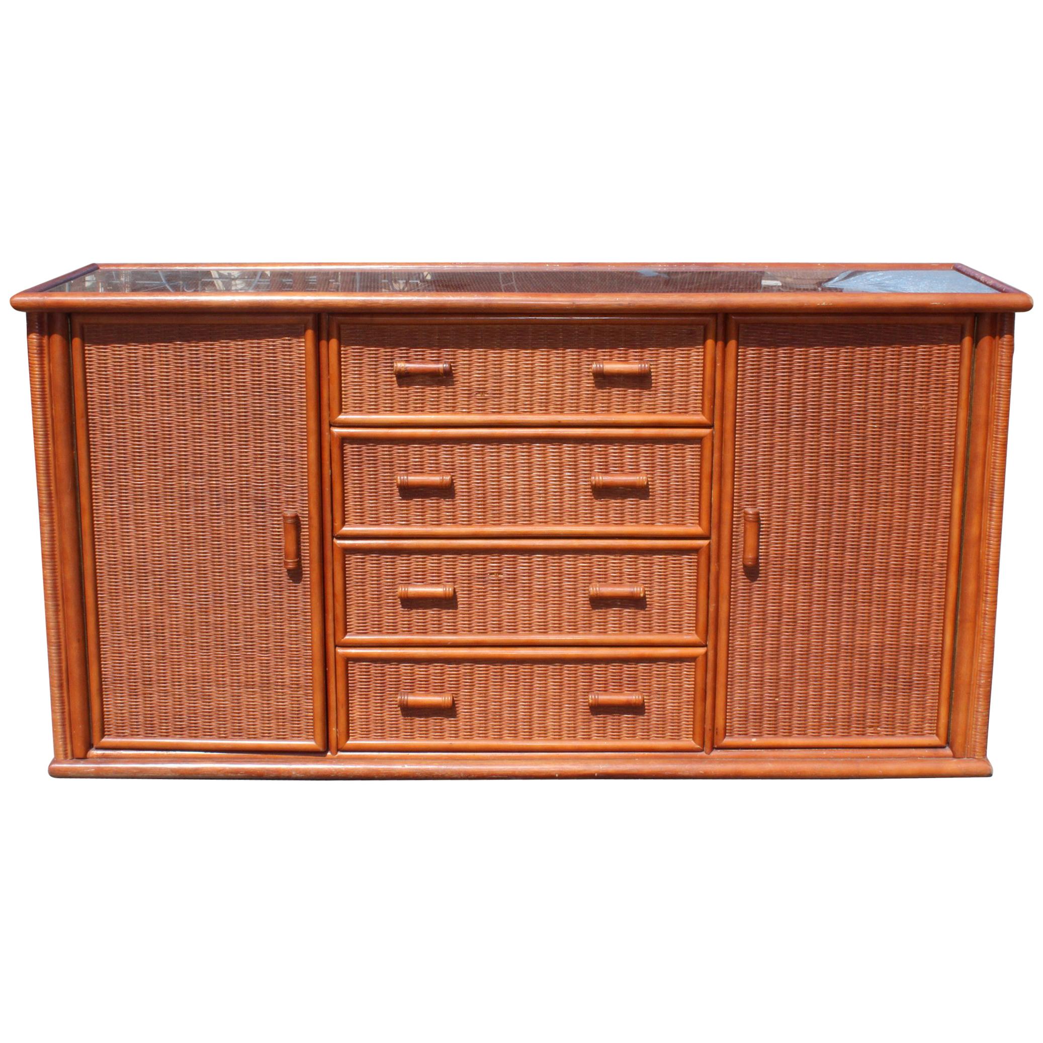 Spanische Konsole aus Rattan und Holz, 1980er Jahre im Angebot