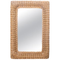 1980s Spanish Rectangular Wicker Frame Mirror