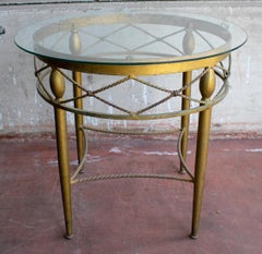 1980s Spanish Round Crystal Top Iron Side Table