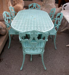 1980s Spanish Set of Cast Aluminium Garden Table with Six Chairs