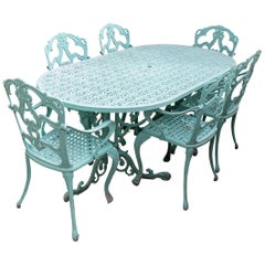1980s Spanish Set of Cast Aluminium Garden Table with Six Chairs