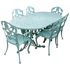 Retro 1980s Spanish Set of Cast Aluminium Garden Table with Six Chairs