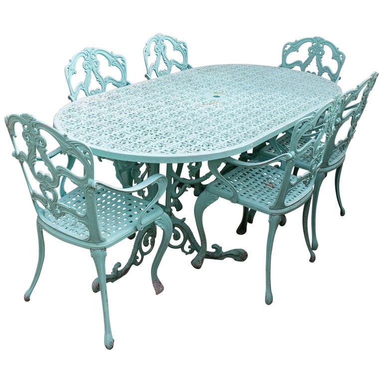1980s Spanish Set of Cast Aluminium Garden Table with Six Chairs at 1stDibs