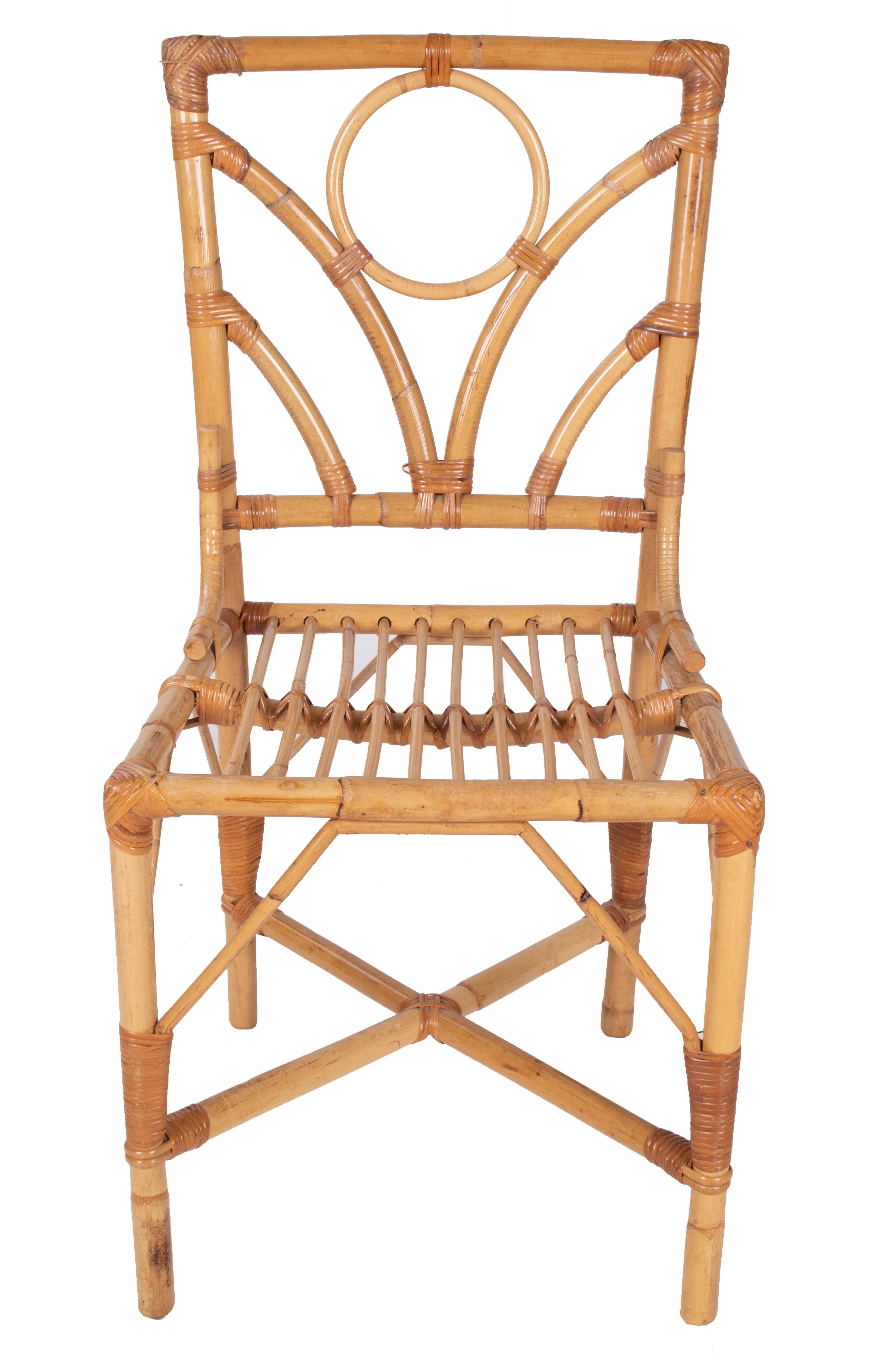 1980s Spanish Set of Six Bamboo and Wicker Chairs In Good Condition In Marbella, ES