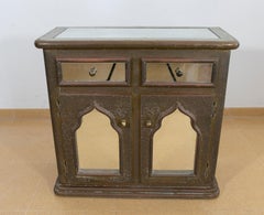 1980s Spanish Signed Bronze and Mirrored Chest of Drawers and Doors