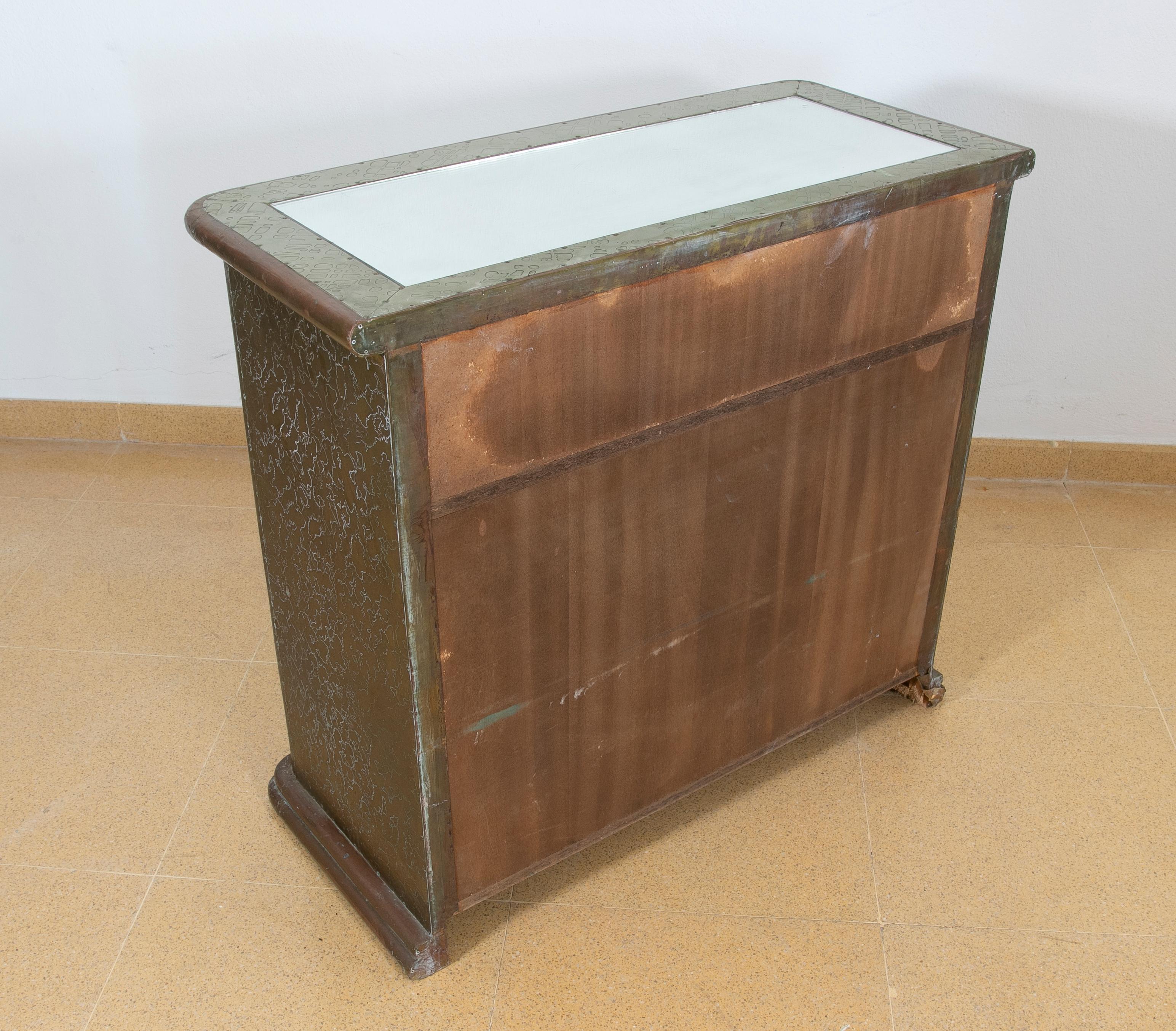 1980s Spanish Signed Bronze and Mirrored Chest of Drawers and Doors For Sale 2
