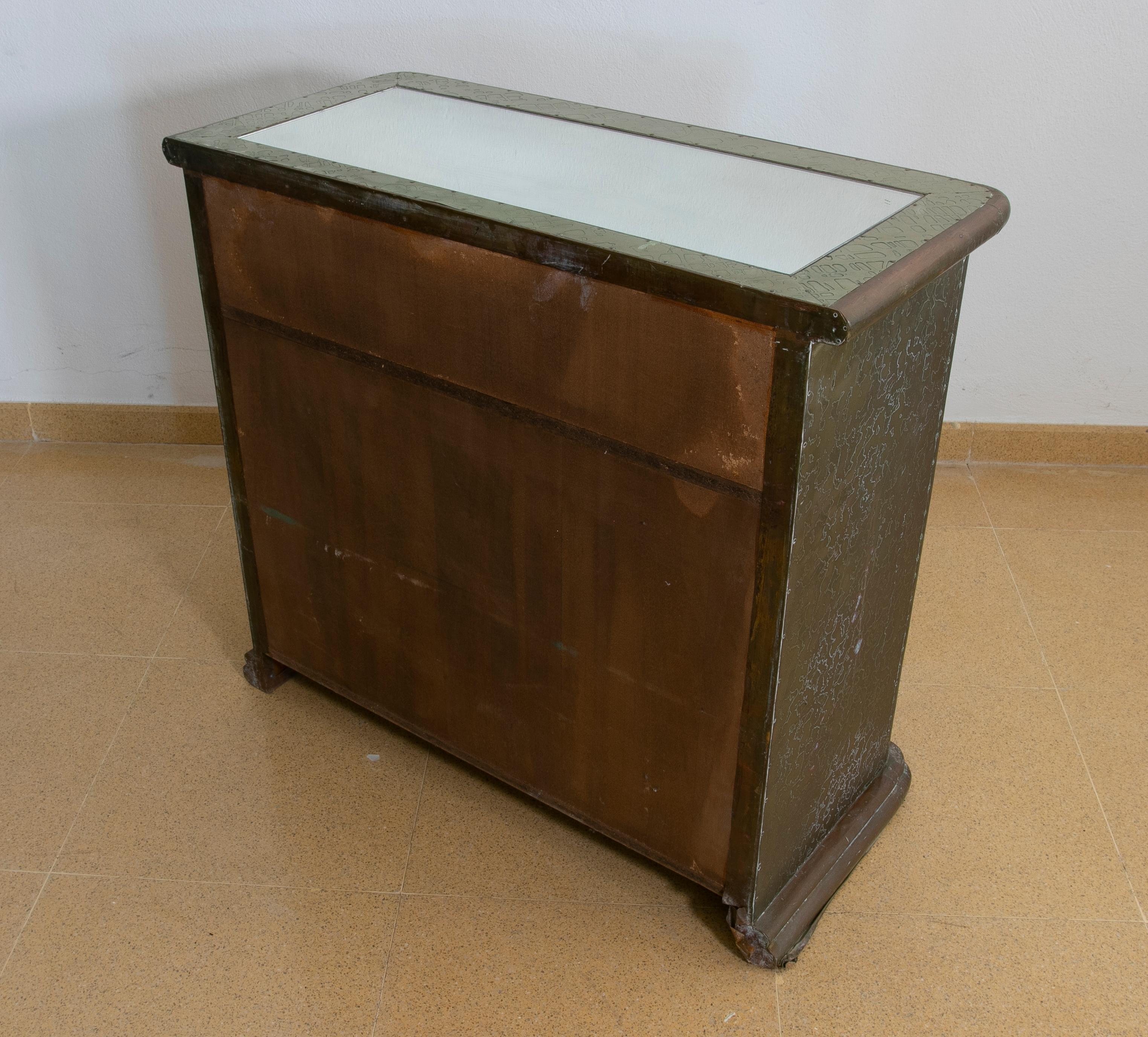 1980s Spanish Signed Bronze and Mirrored Chest of Drawers and Doors For Sale 3
