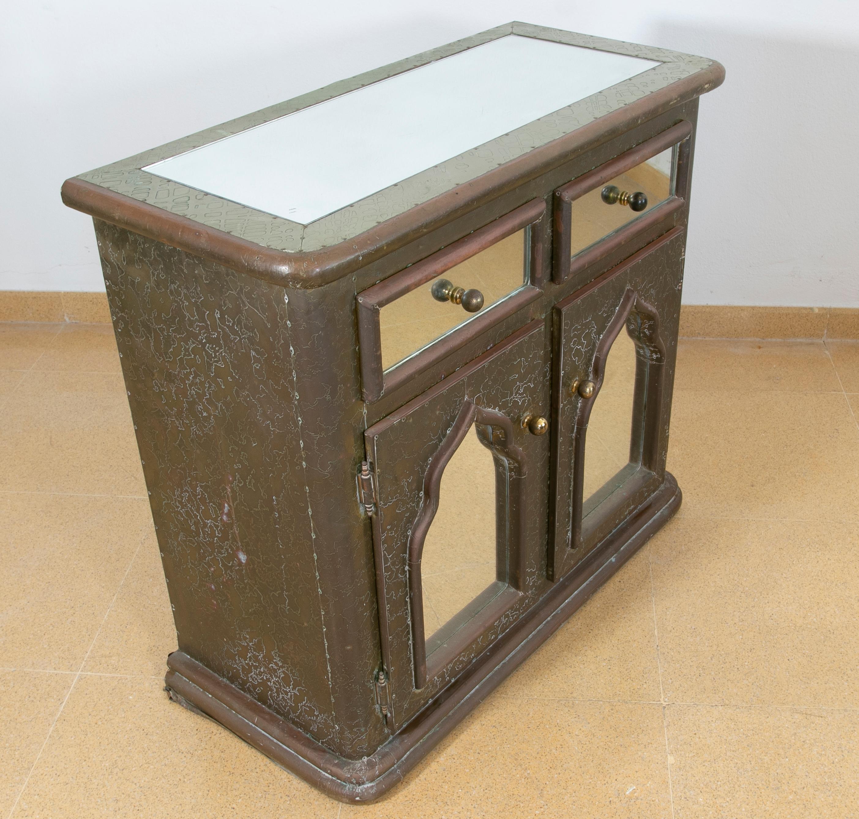 1980s Spanish Signed Bronze and Mirrored Chest of Drawers and Doors For Sale 4