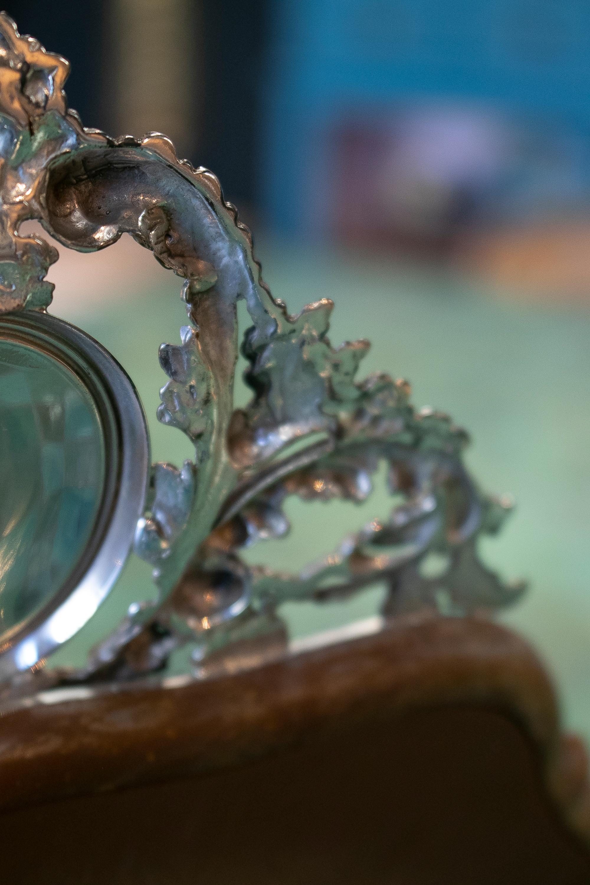 1980s Spanish Silver Table Standing Mirror w/ Initials 6