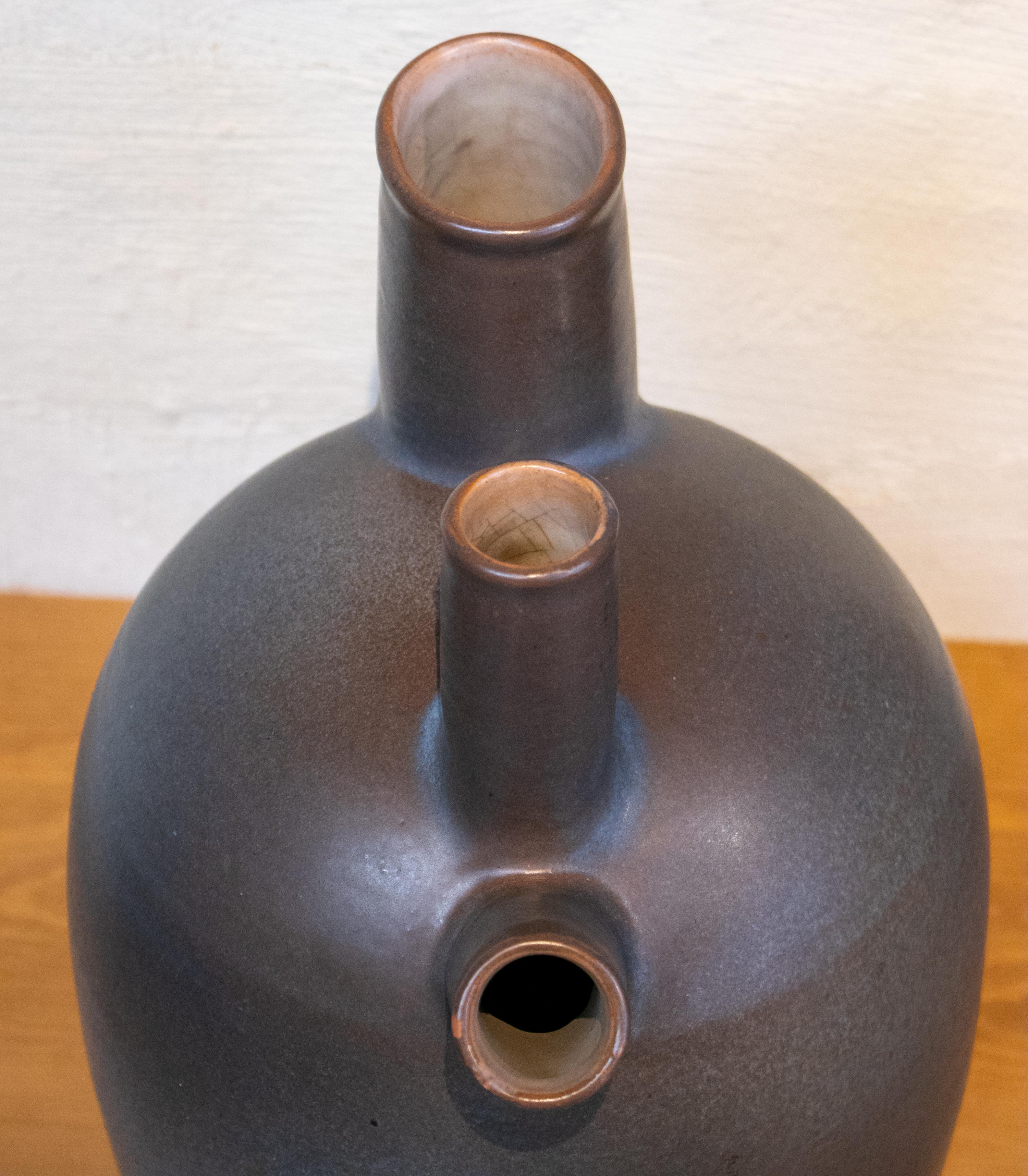 1980s Spanish Three Mouth Ceramic Vase Signed Fernando 12/1980 3
