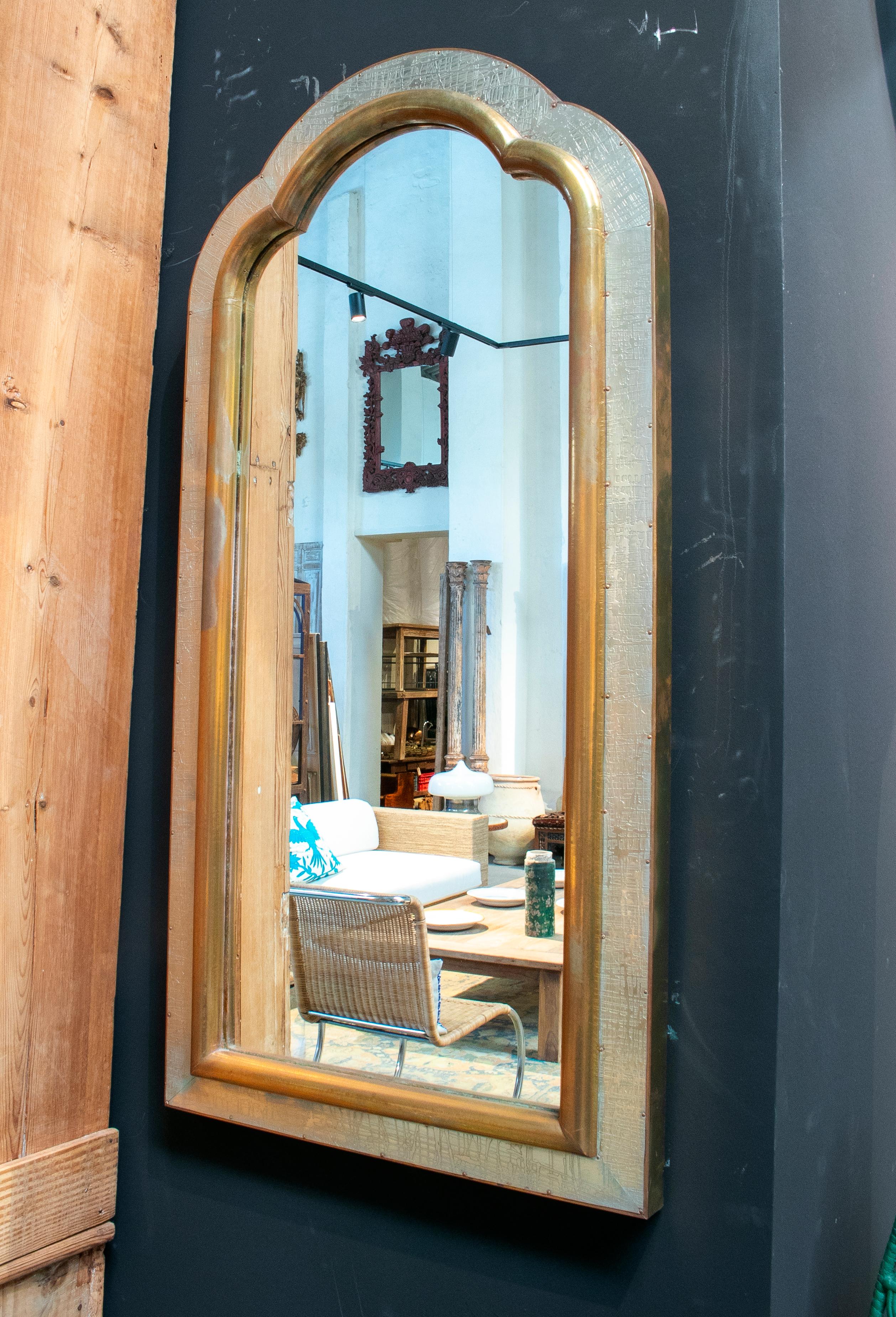 1980s Spanish Two-Tone Bronze-Plated Tall Mirror In Good Condition In Marbella, ES