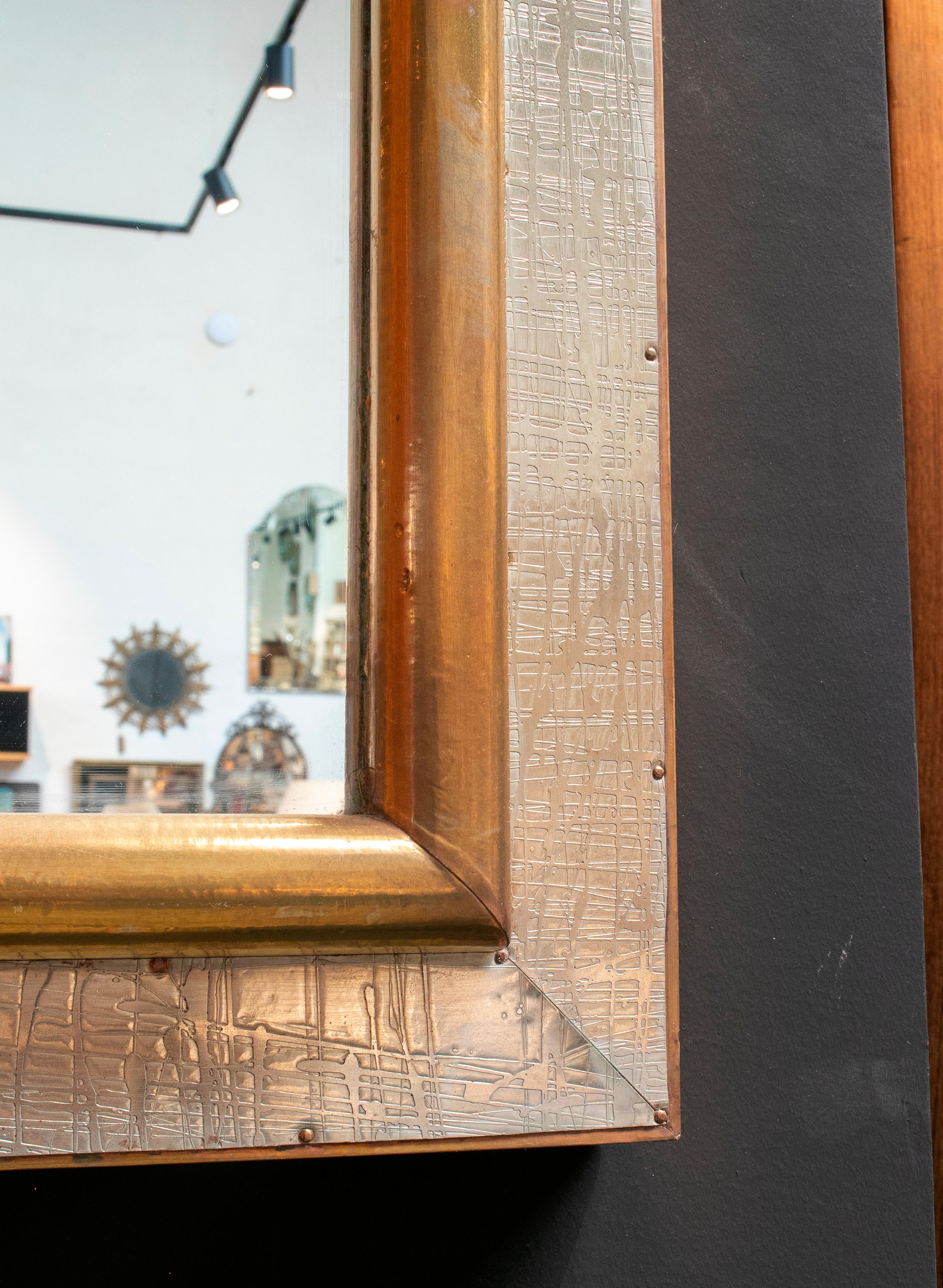 1980s Spanish Two-Tone Bronze-Plated Tall Mirror 1